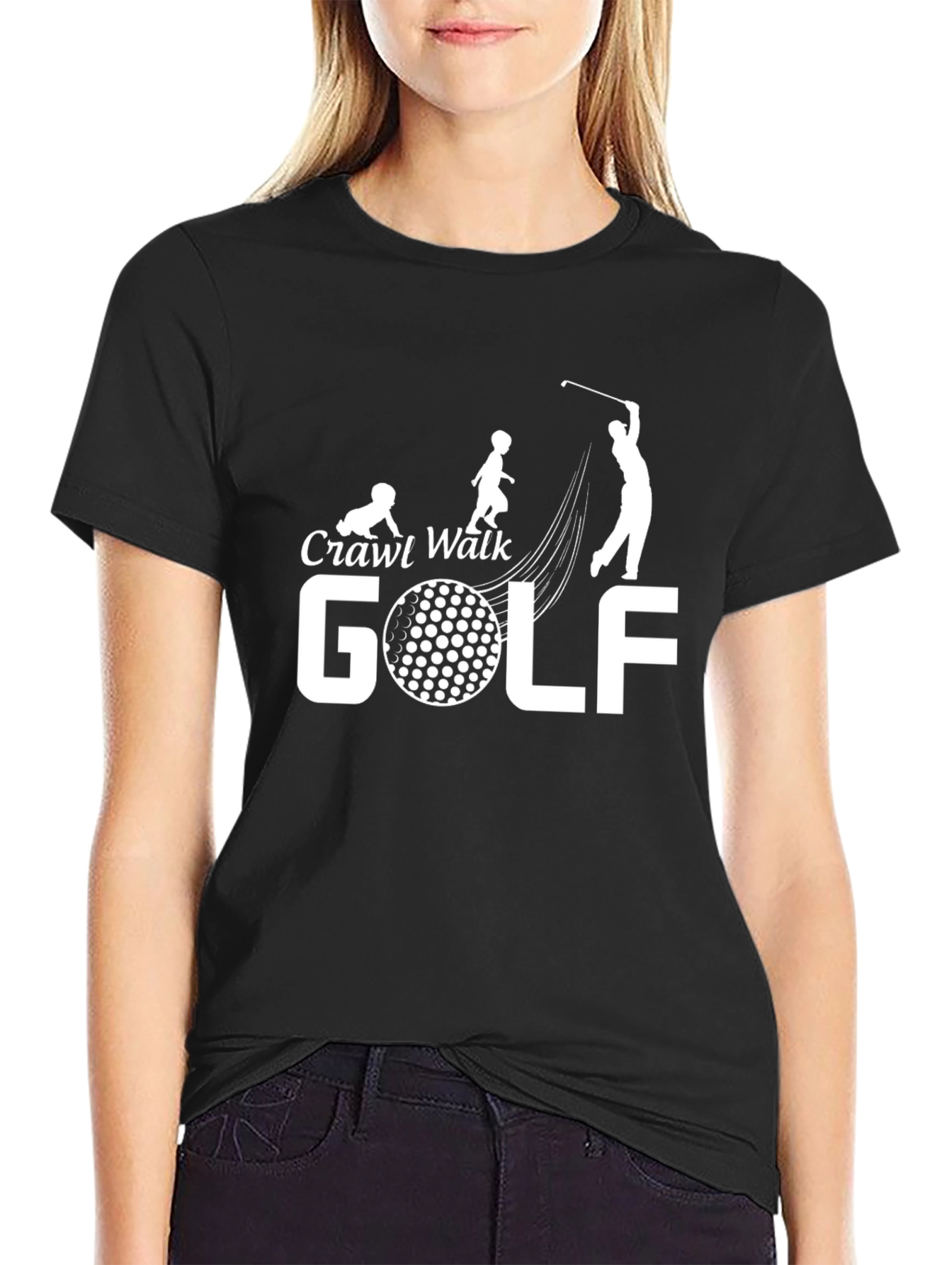 Black Funny Golf Evolution T-Shirt - Crawl, Walk, Golf! view 2