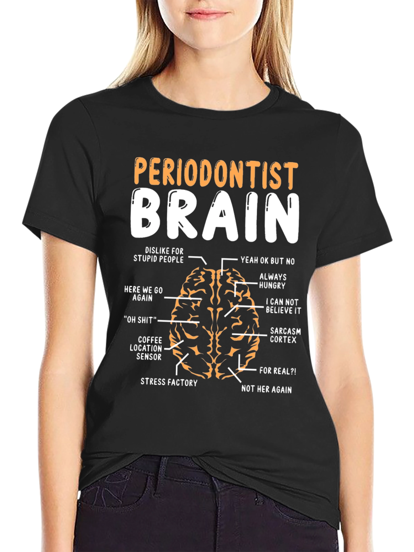 Black Periodontist Brain Funny Graphic T-Shirt view 2