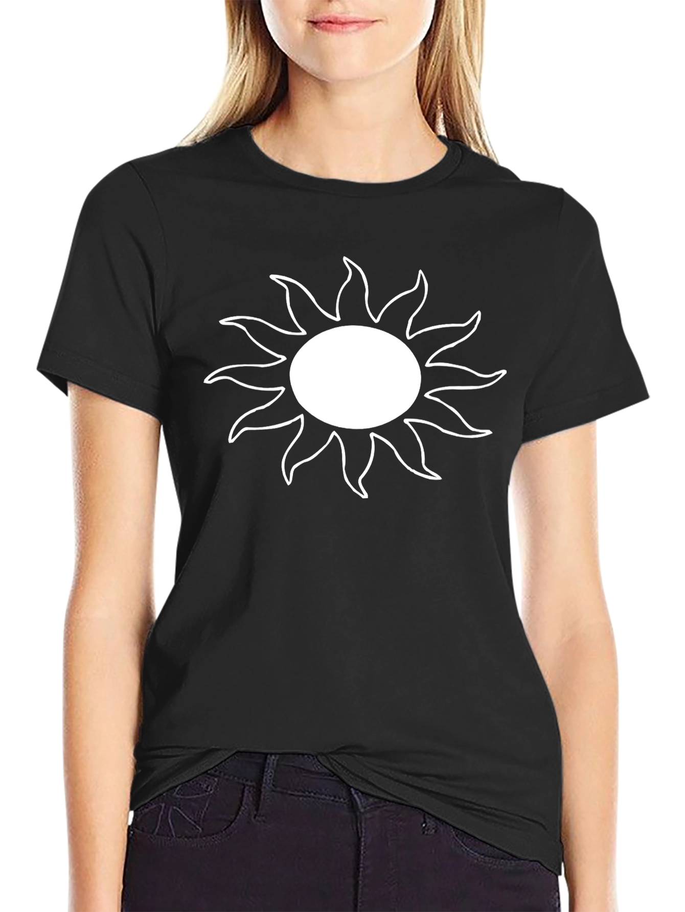 Black Black T-Shirt with White Sun Graphic view 2