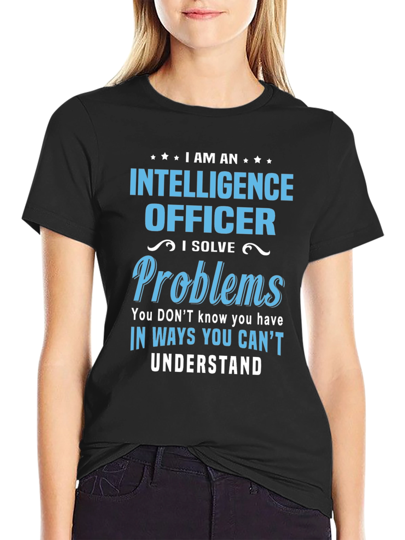 Black Intelligence Officer T-Shirt - Problem Solver Tee view 2