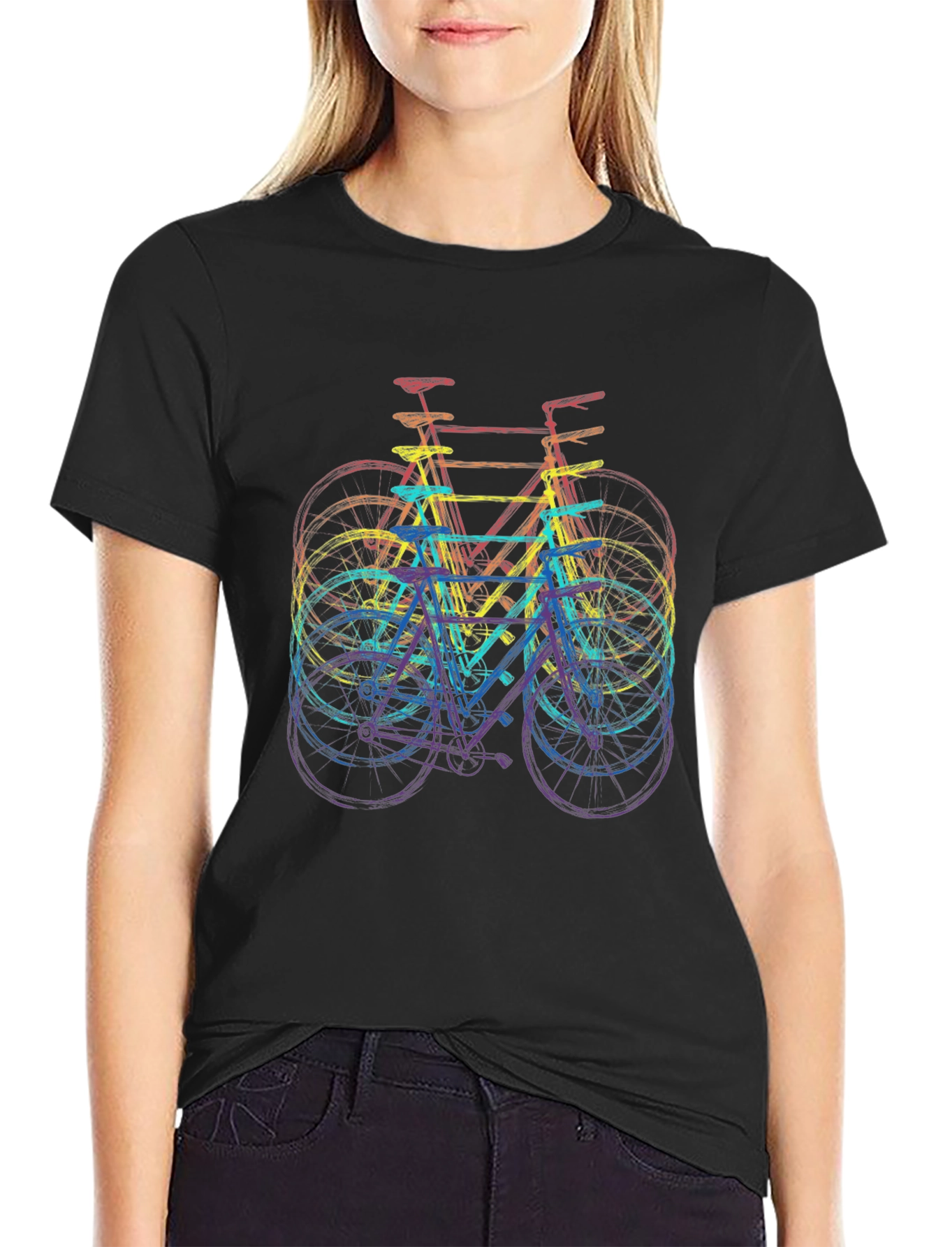 Black Retro Bicycle Rainbow T-Shirt view 2