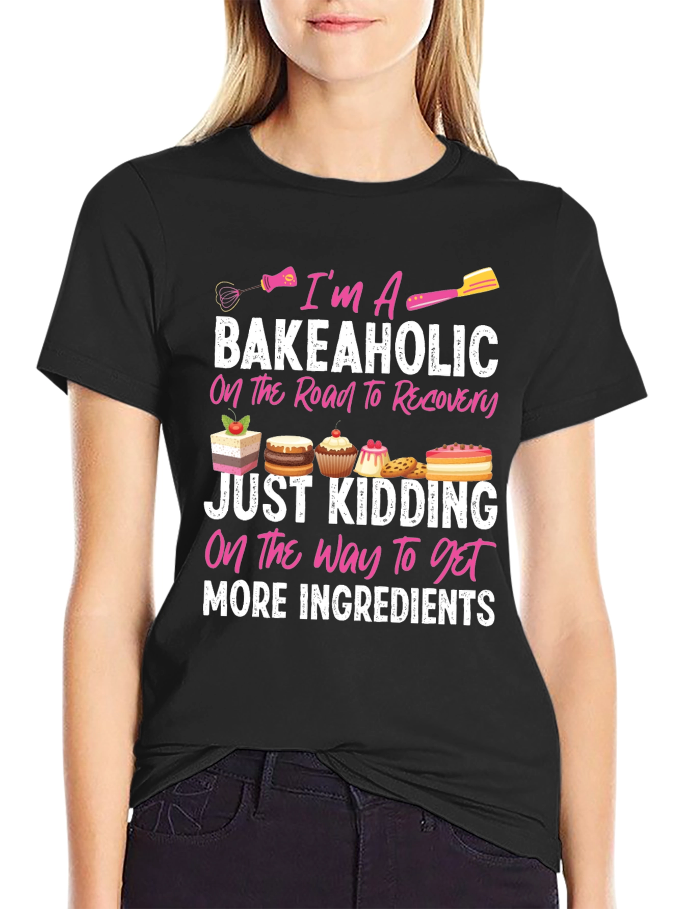Black Bakeaholic T-Shirt: Baking Lover Tee view 2