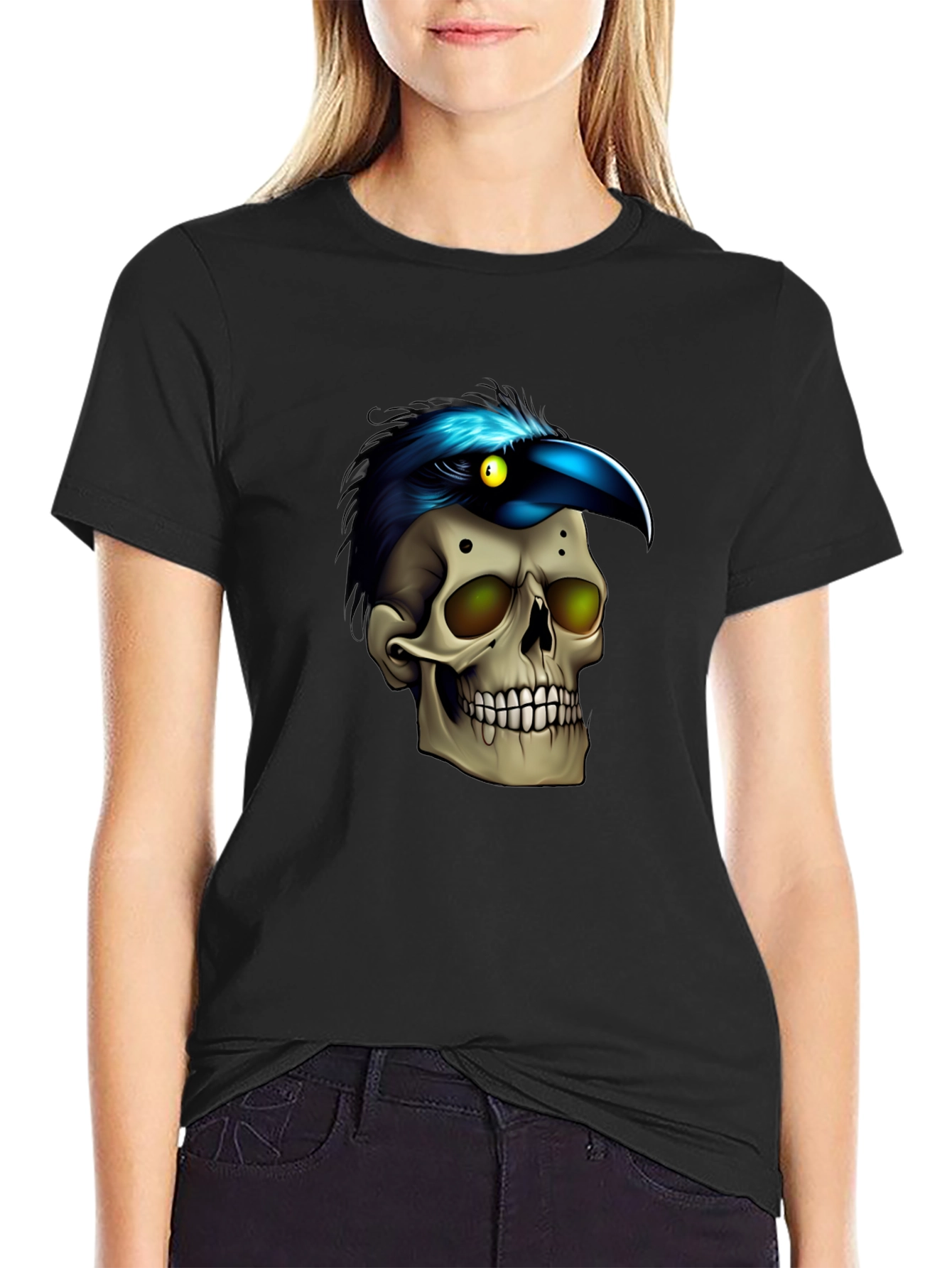 Black Skull & Raven T-Shirt: Gothic Style view 2