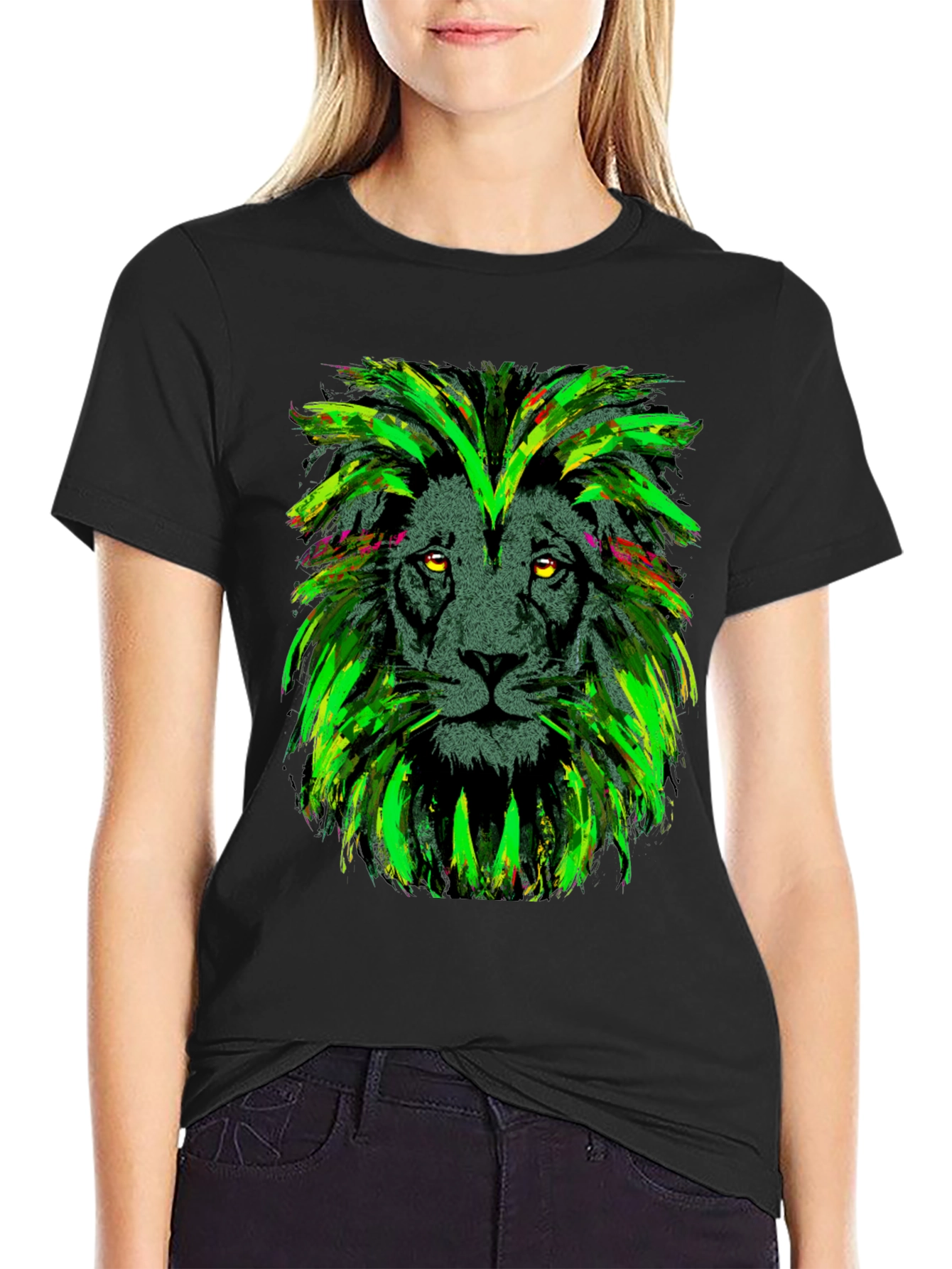 Black Lion Head Graphic Print Black T-Shirt view 2