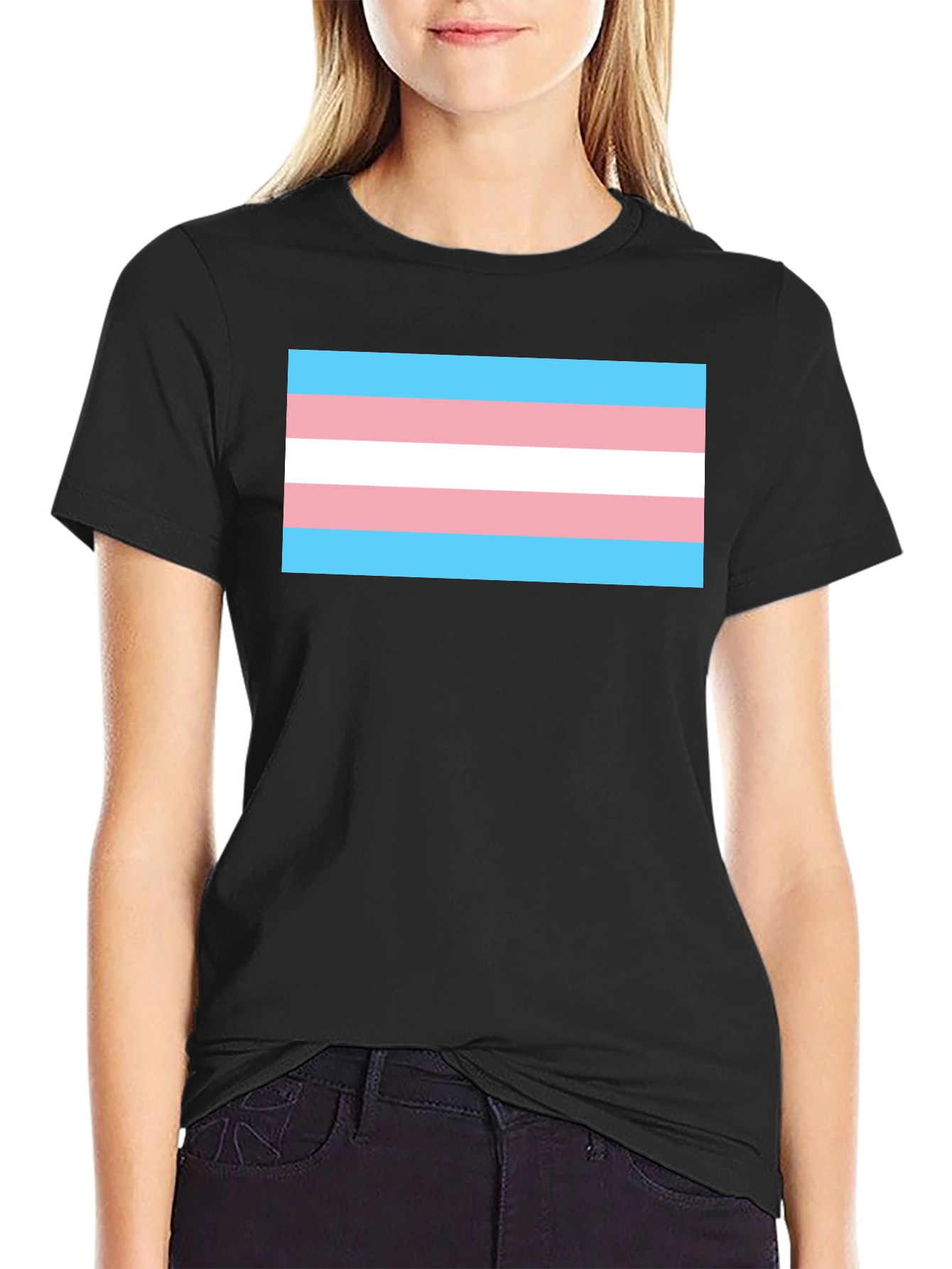 Black Transgender Pride Flag T-Shirt - Black Tee view 2