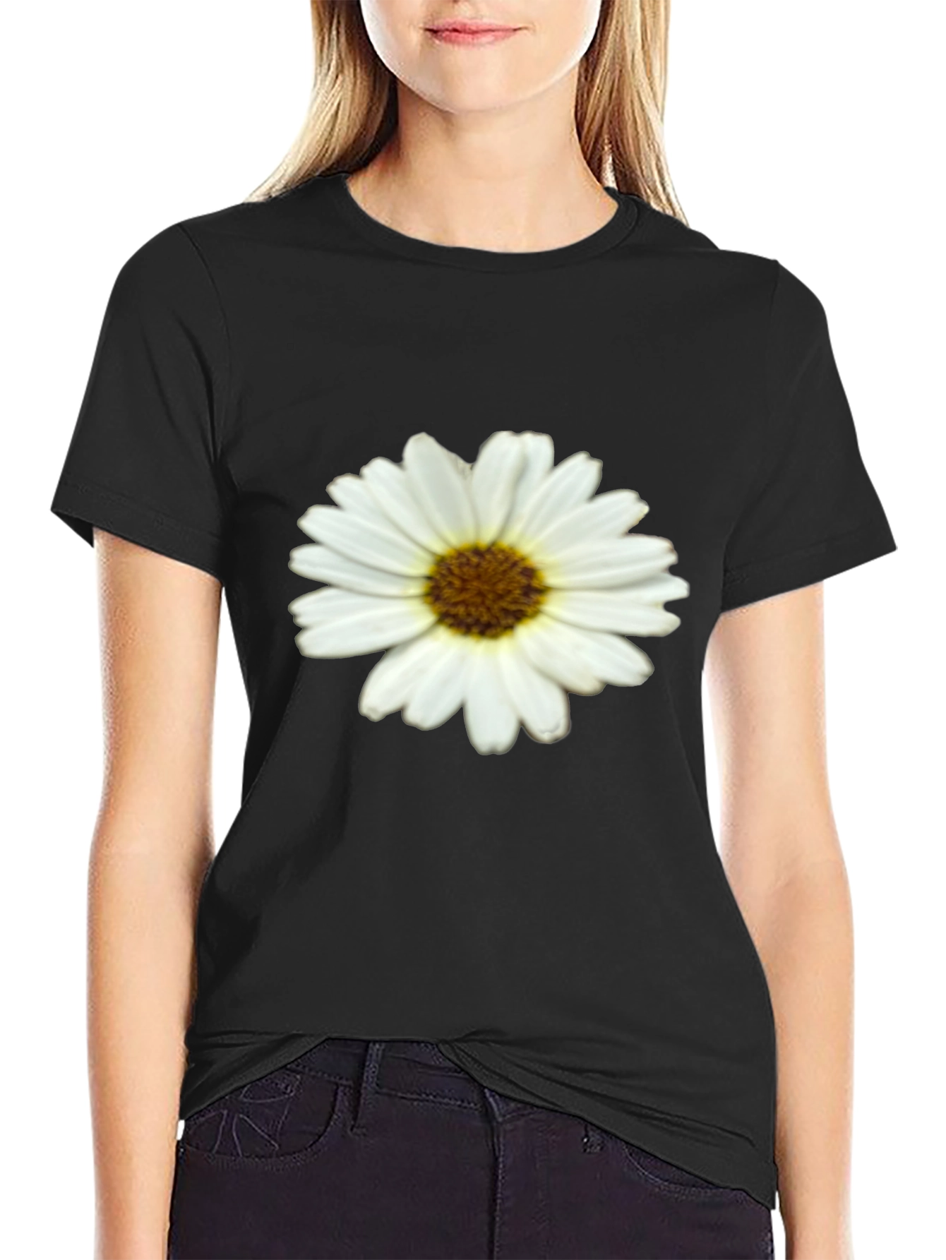 Black Daisy Graphic Print Black T-Shirt view 2