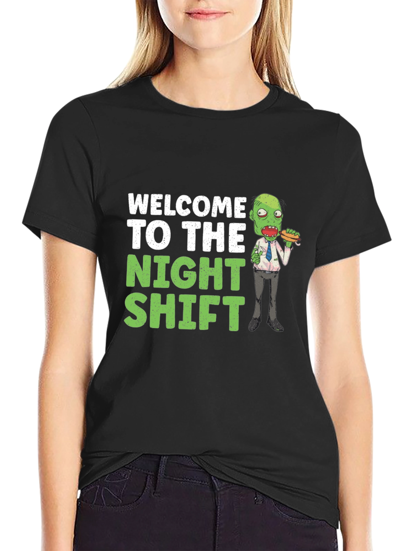 Black Welcome To The Night Shift Zombie T-Shirt view 2