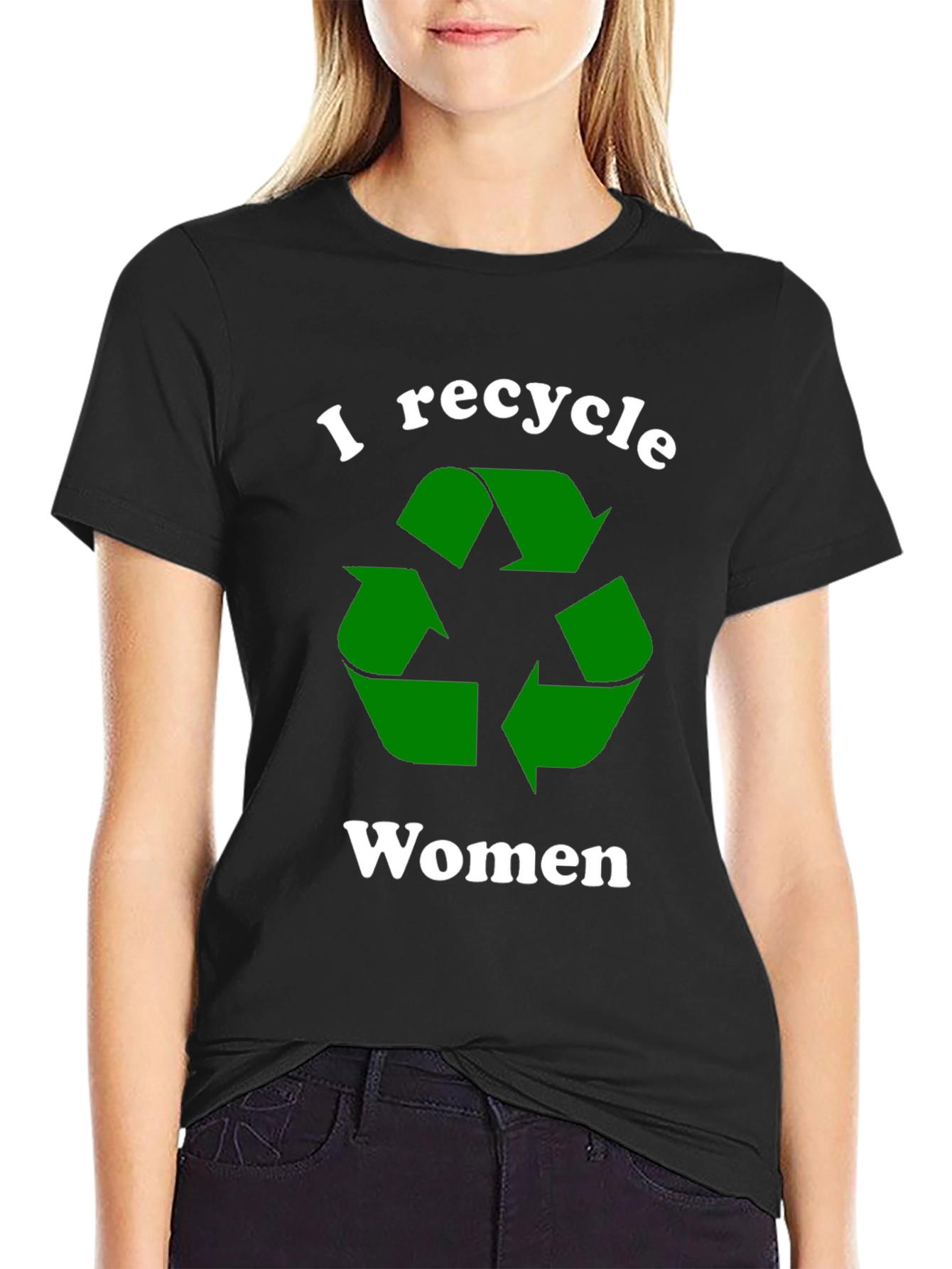 Black I Recycle Women Graphic Tee - Bold Statement T-Shirt view 2