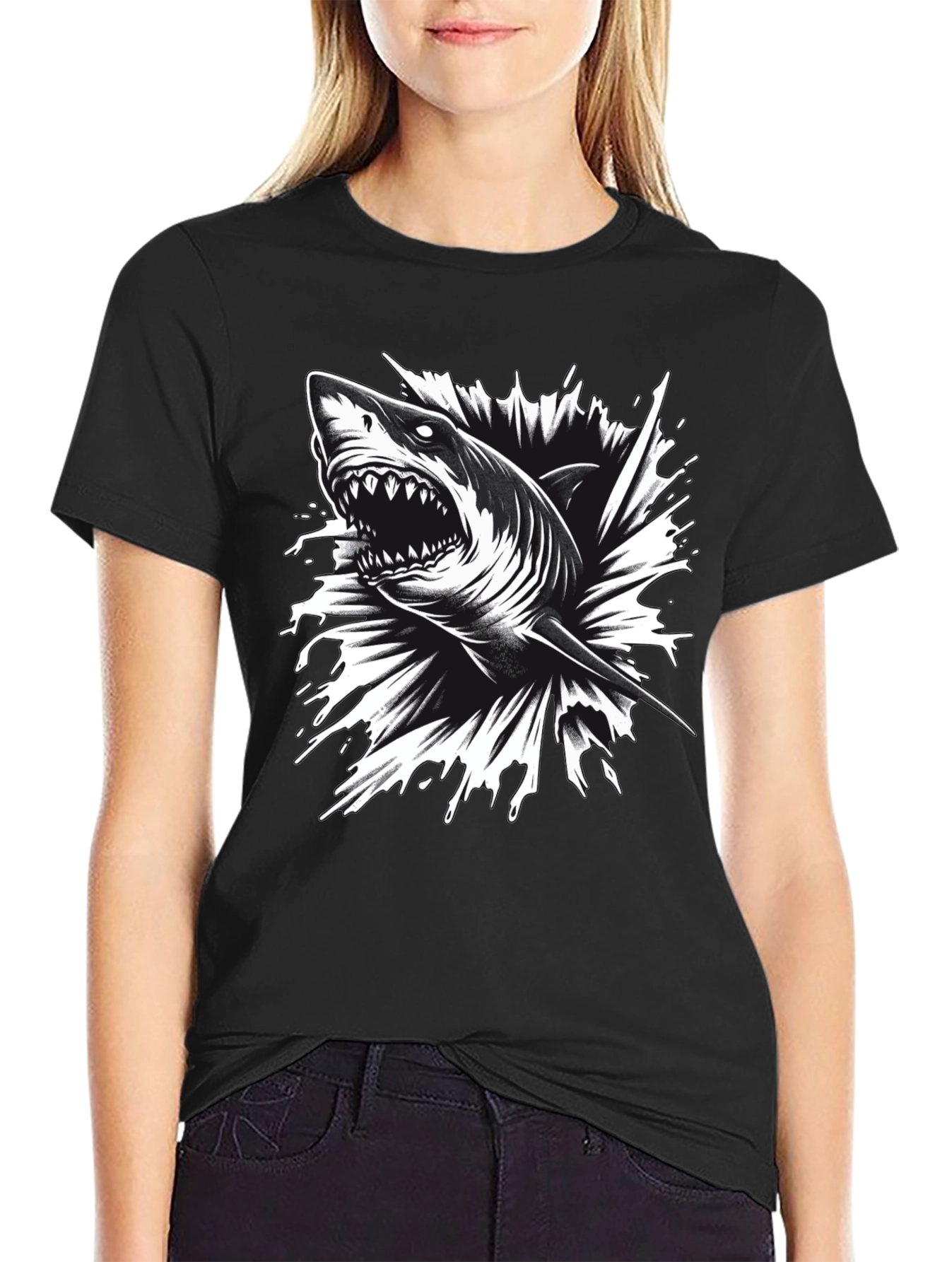 Black Men's Black Shark Graphic Tee - Bold & Edgy! view 2