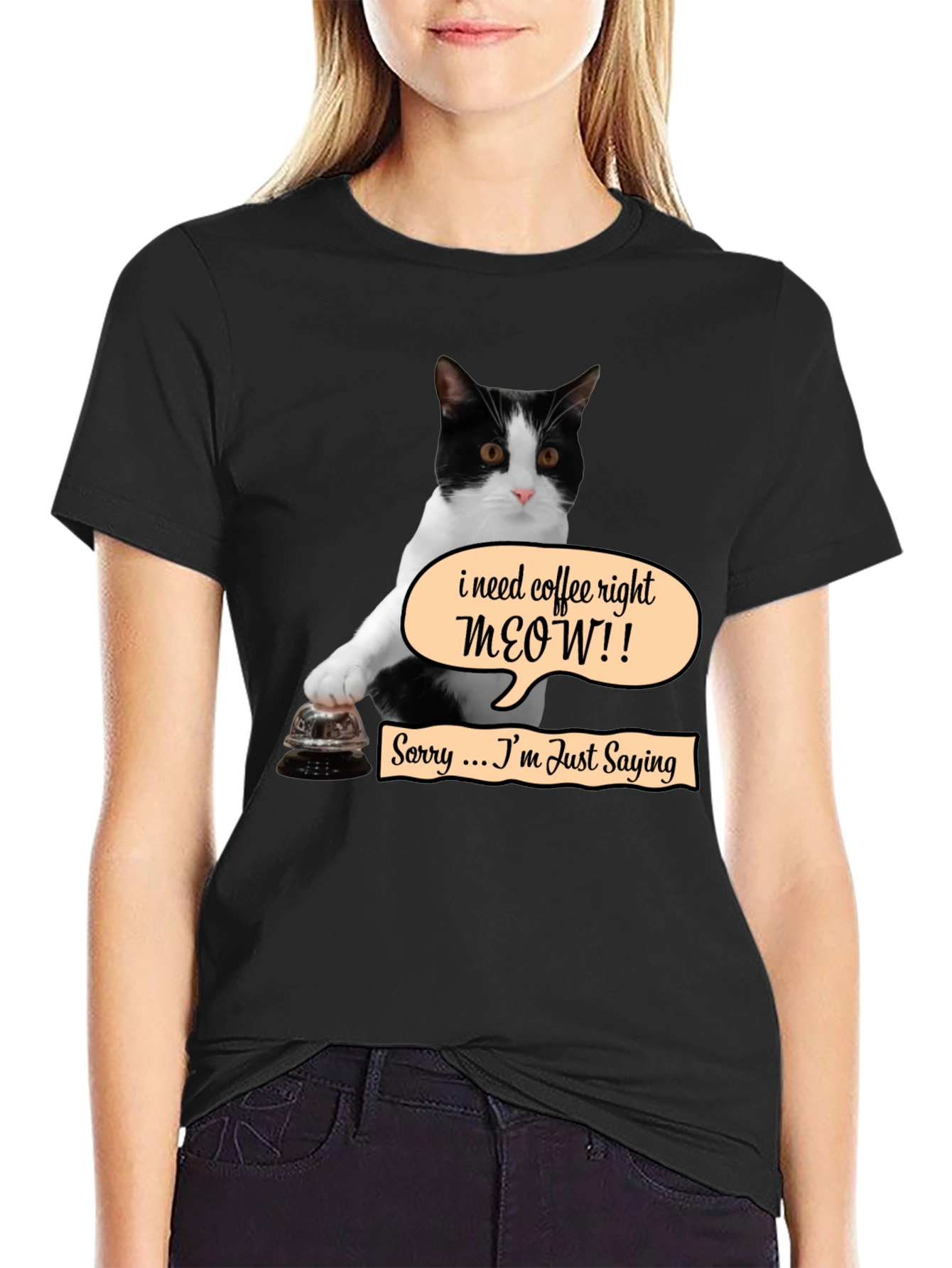 Black Coffee Meow Cat T-Shirt - Funny Novelty Tee view 2