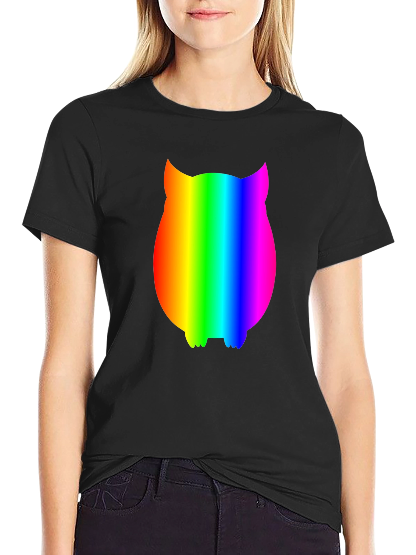 Black Rainbow Owl Graphic Tee - Black Cotton Blend view 2