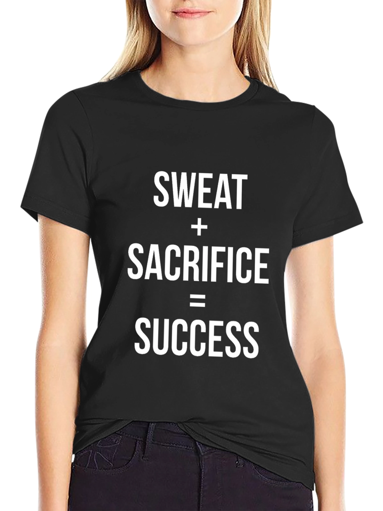 Black Motivational Sweat Sacrifice Success Graphic T-Shirt view 2