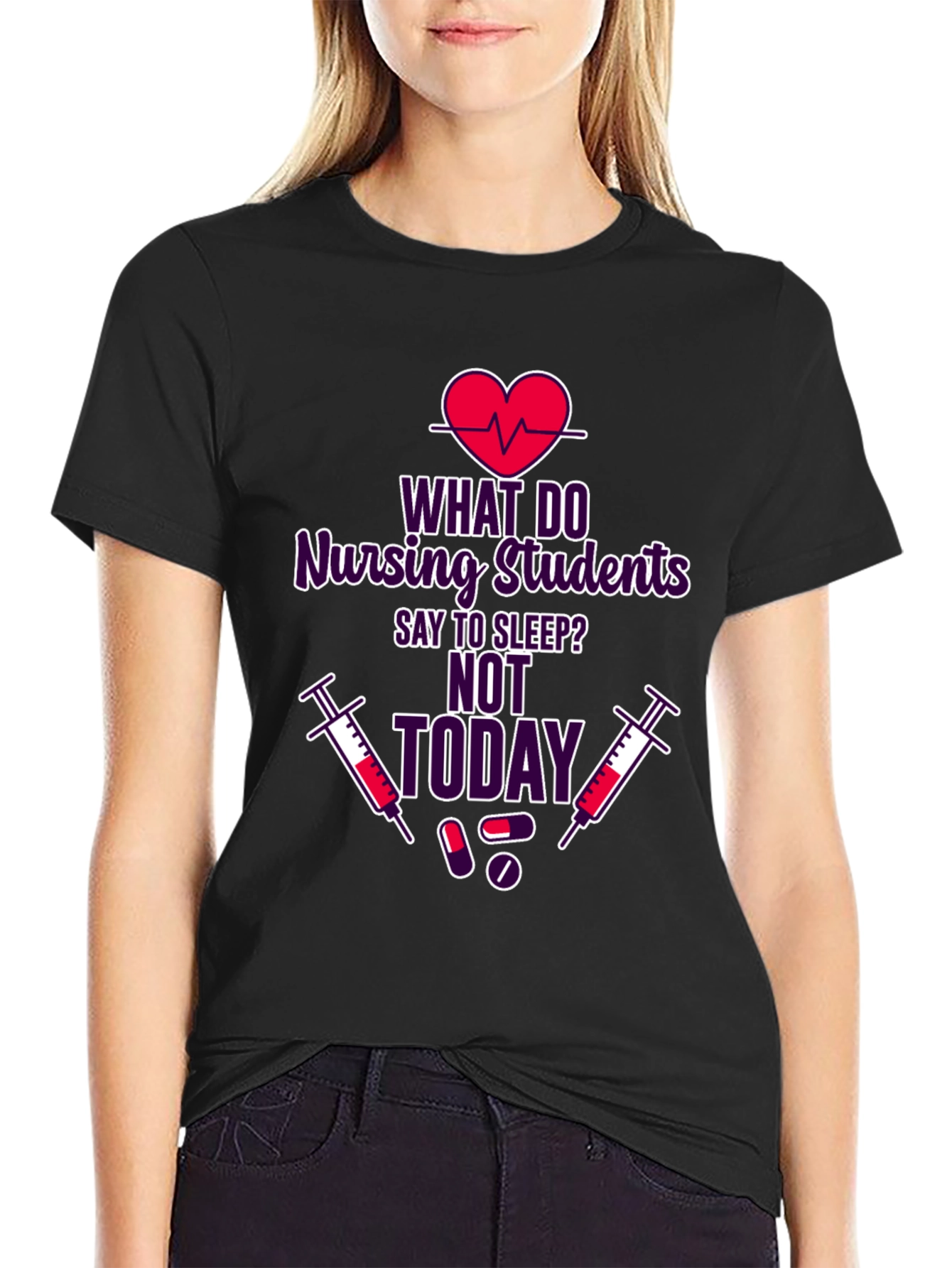 Black Nursing Student Sleep Tee - Not Today! view 2