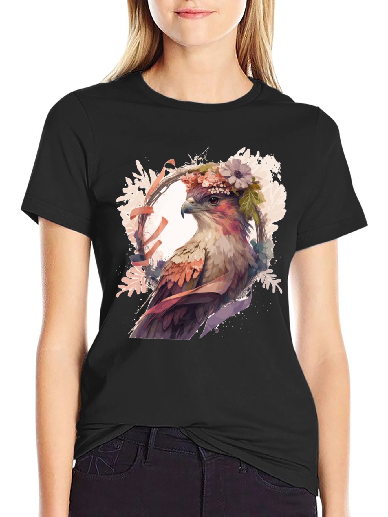 Hawk Floral Crown Graphic Tee - Stylish Bird Lover Shirt - 2
