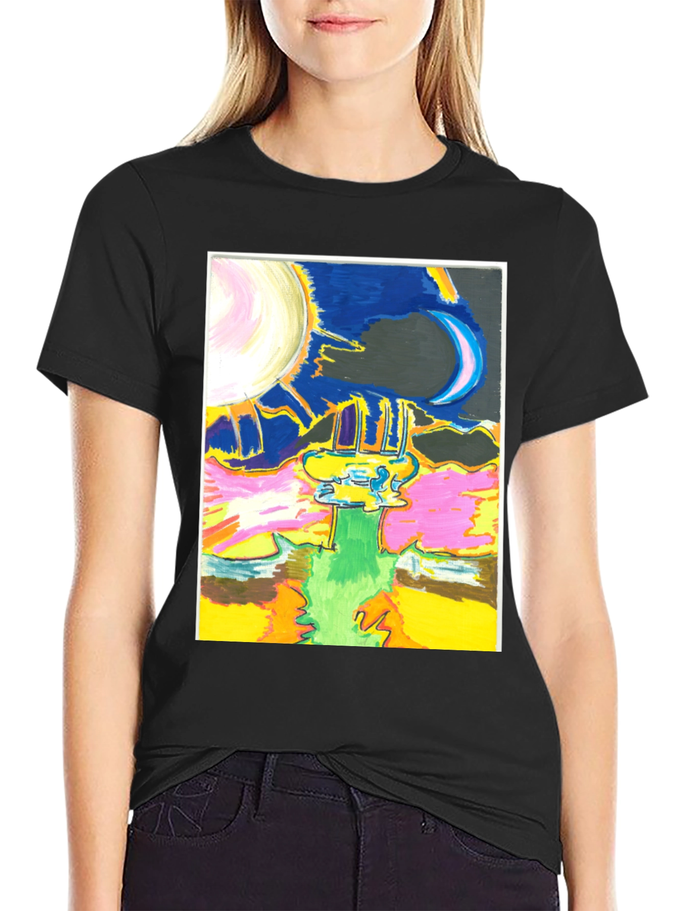Black Artistic Moon & Sun Graphic Tee - Unique Design view 2