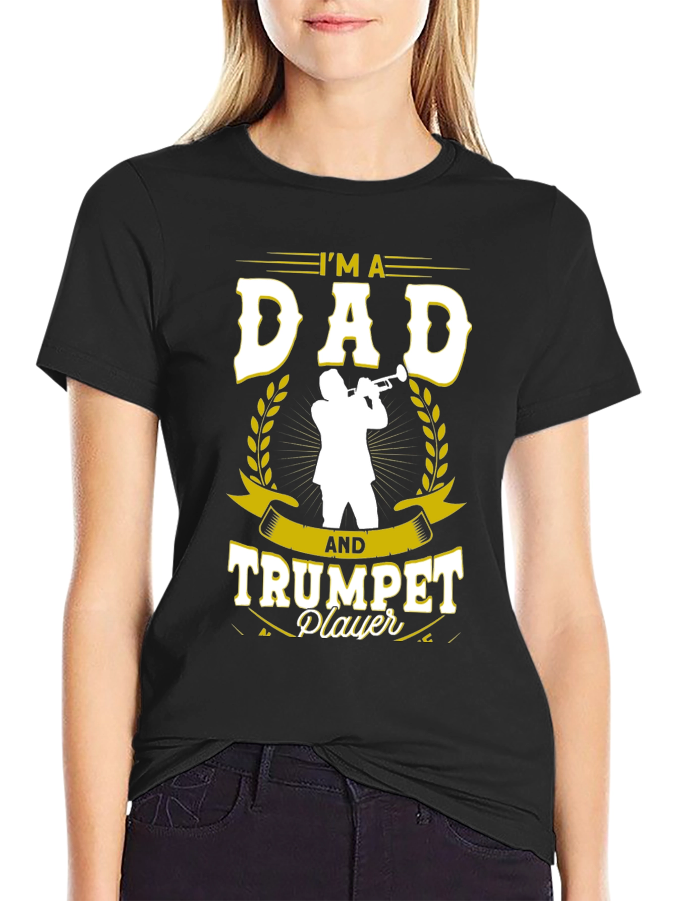 Black Dad and Trumpet Player Black T-Shirt view 2