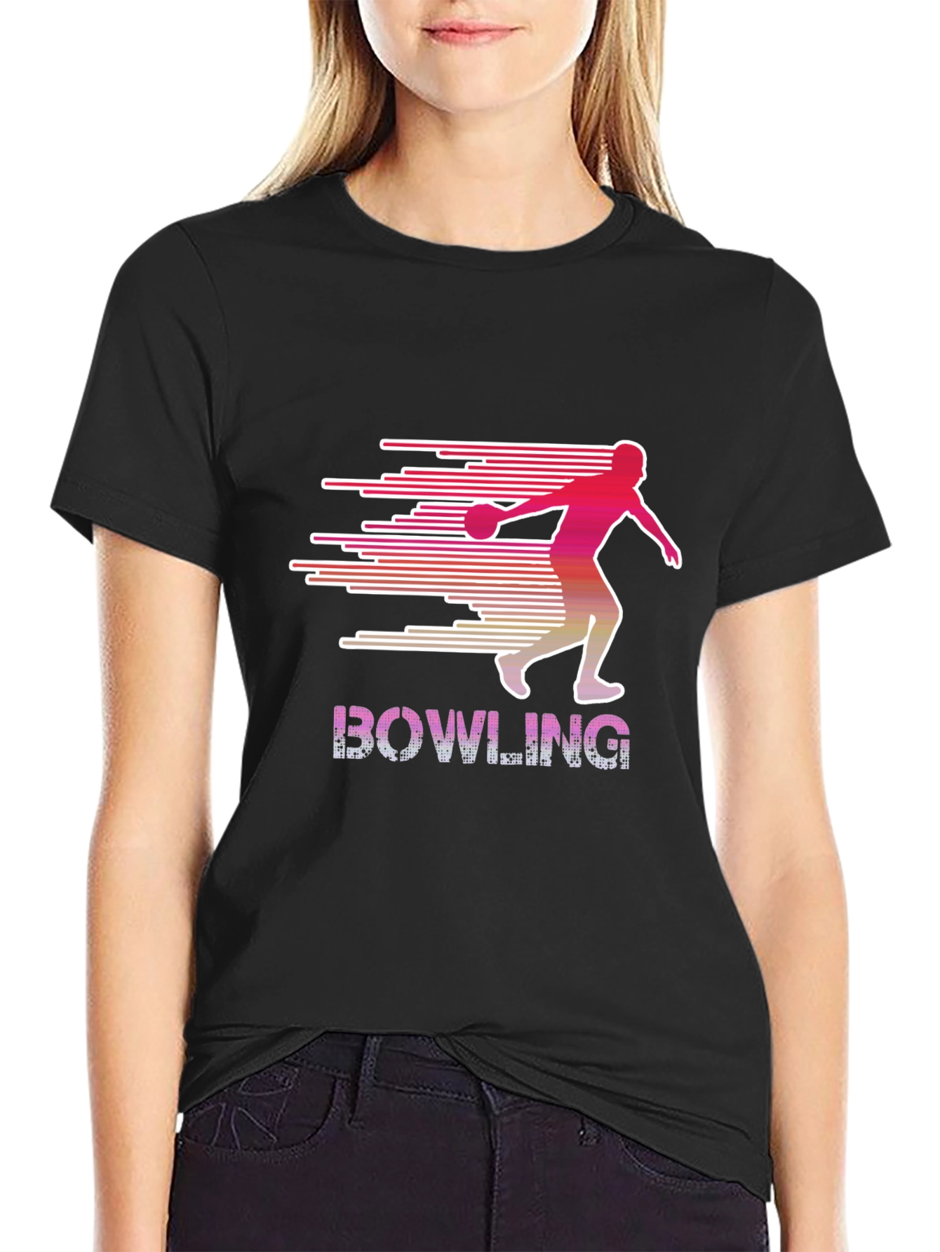 Black Bowling Strike T-Shirt - Retro Style Bowler Tee view 2