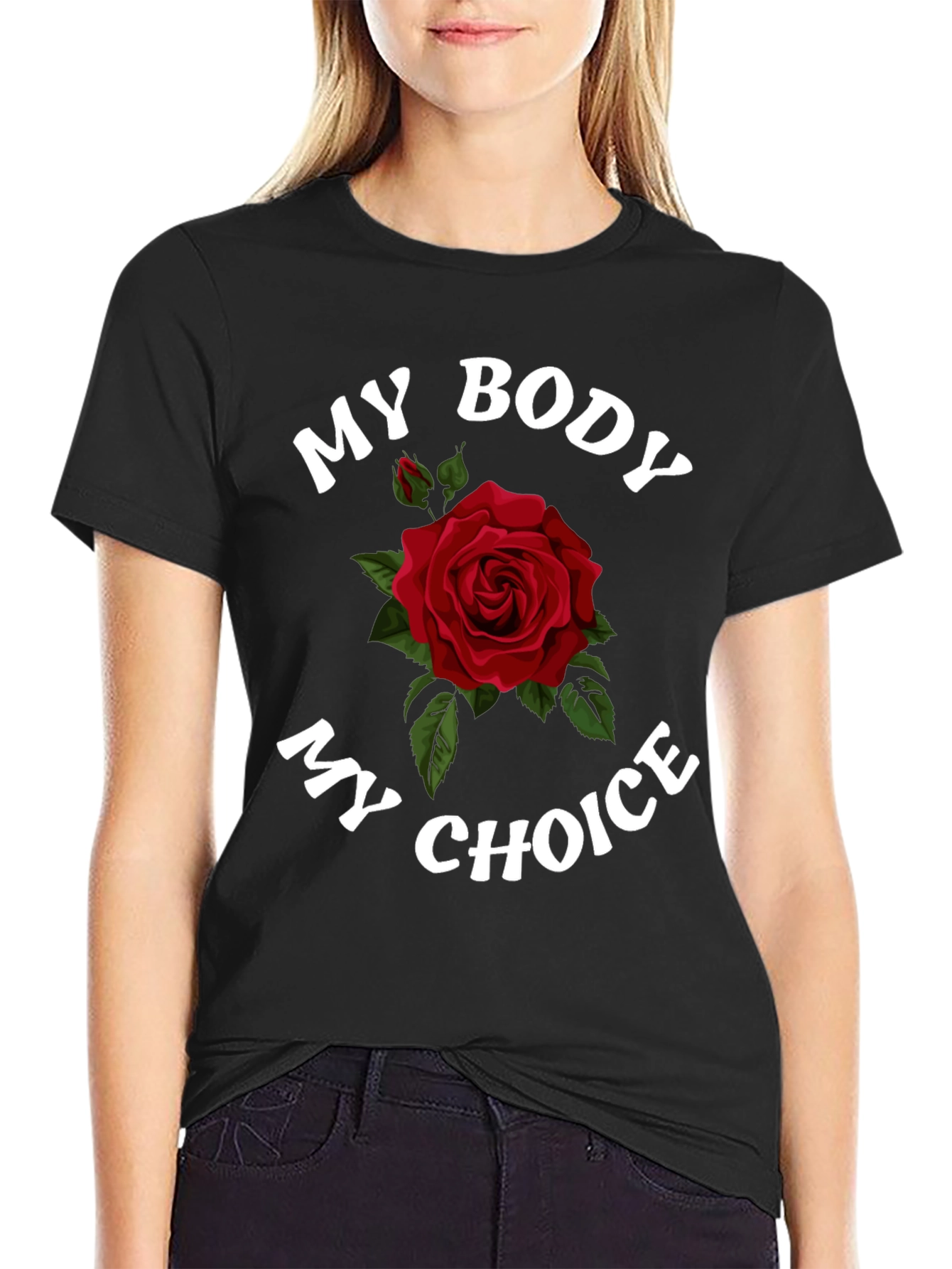 Black My Body My Choice Rose Graphic T-Shirt view 2