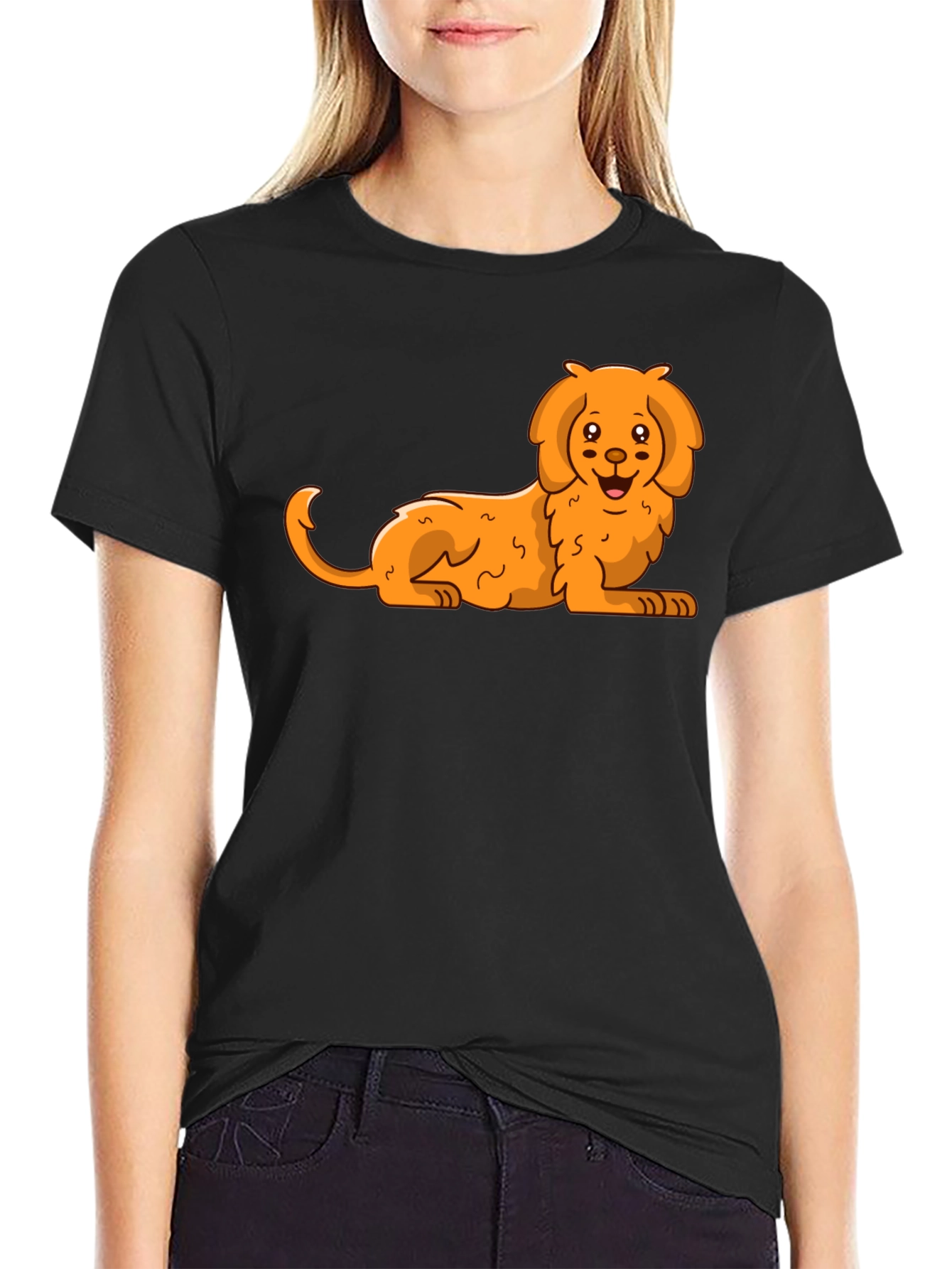 Black Cute Cartoon Dog Black T-Shirt view 2