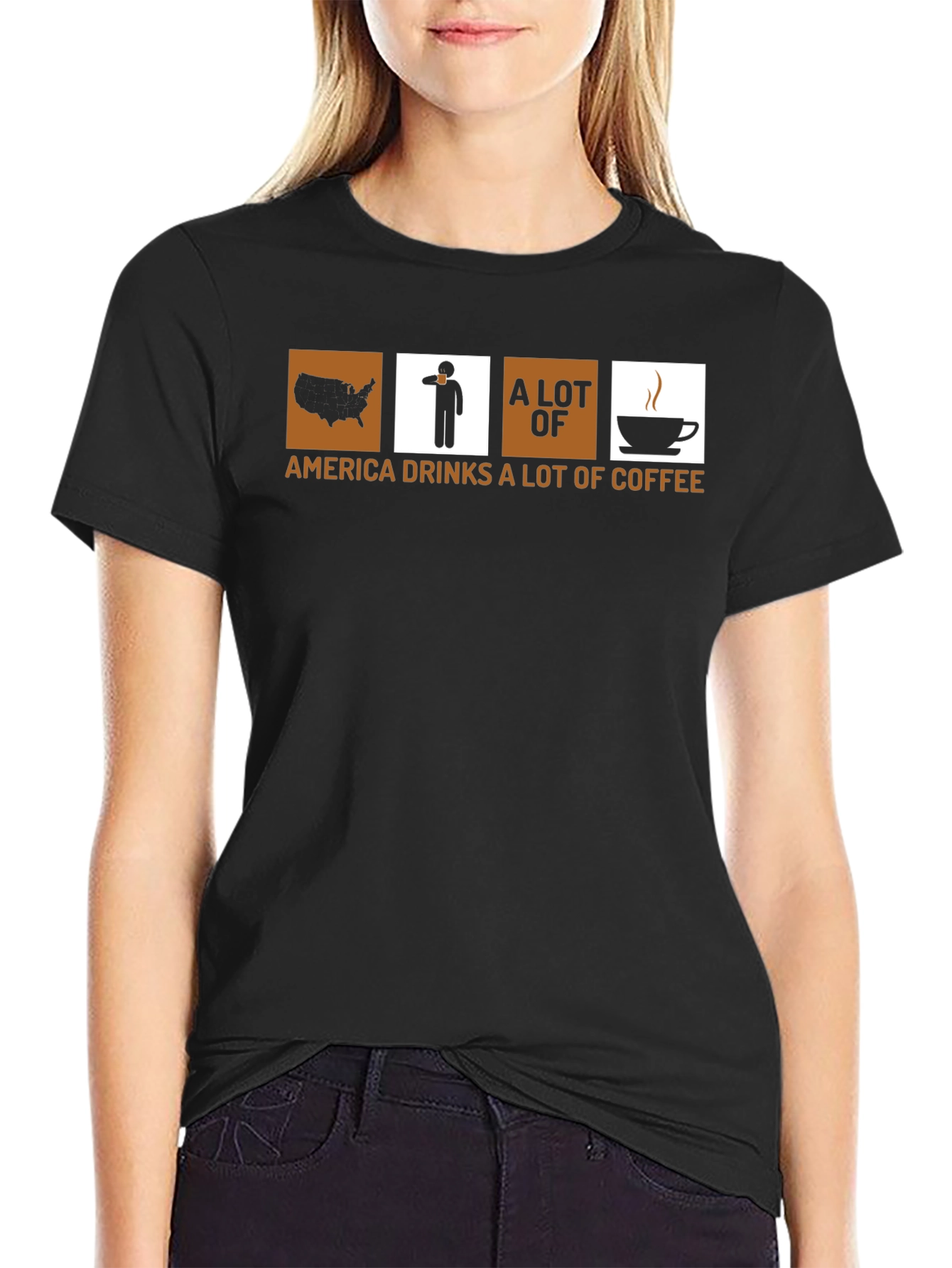 Black America Drinks Coffee Graphic Tee - Black view 2