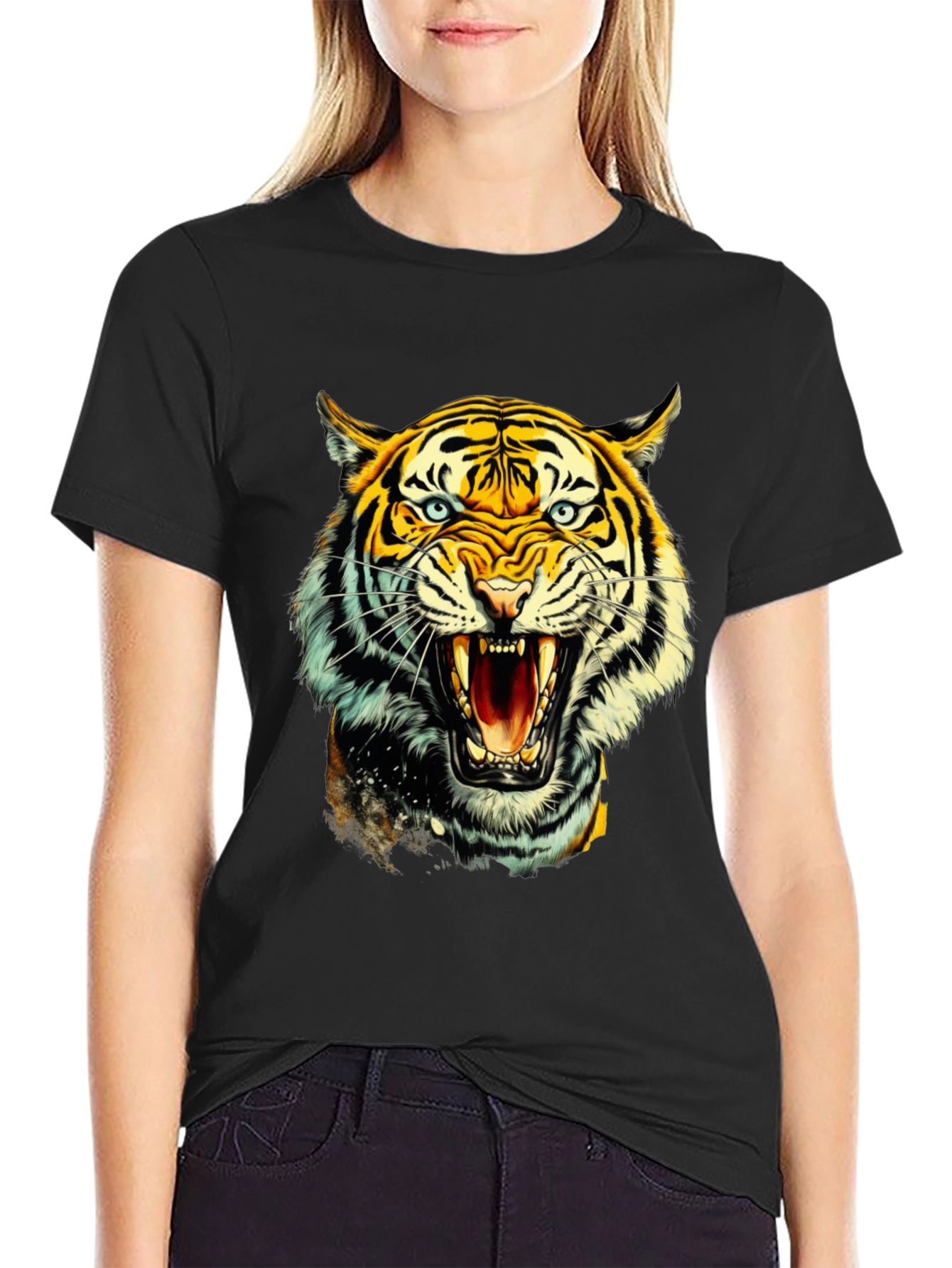 Black Roaring Tiger Graphic Tee - Bold & Fierce view 2