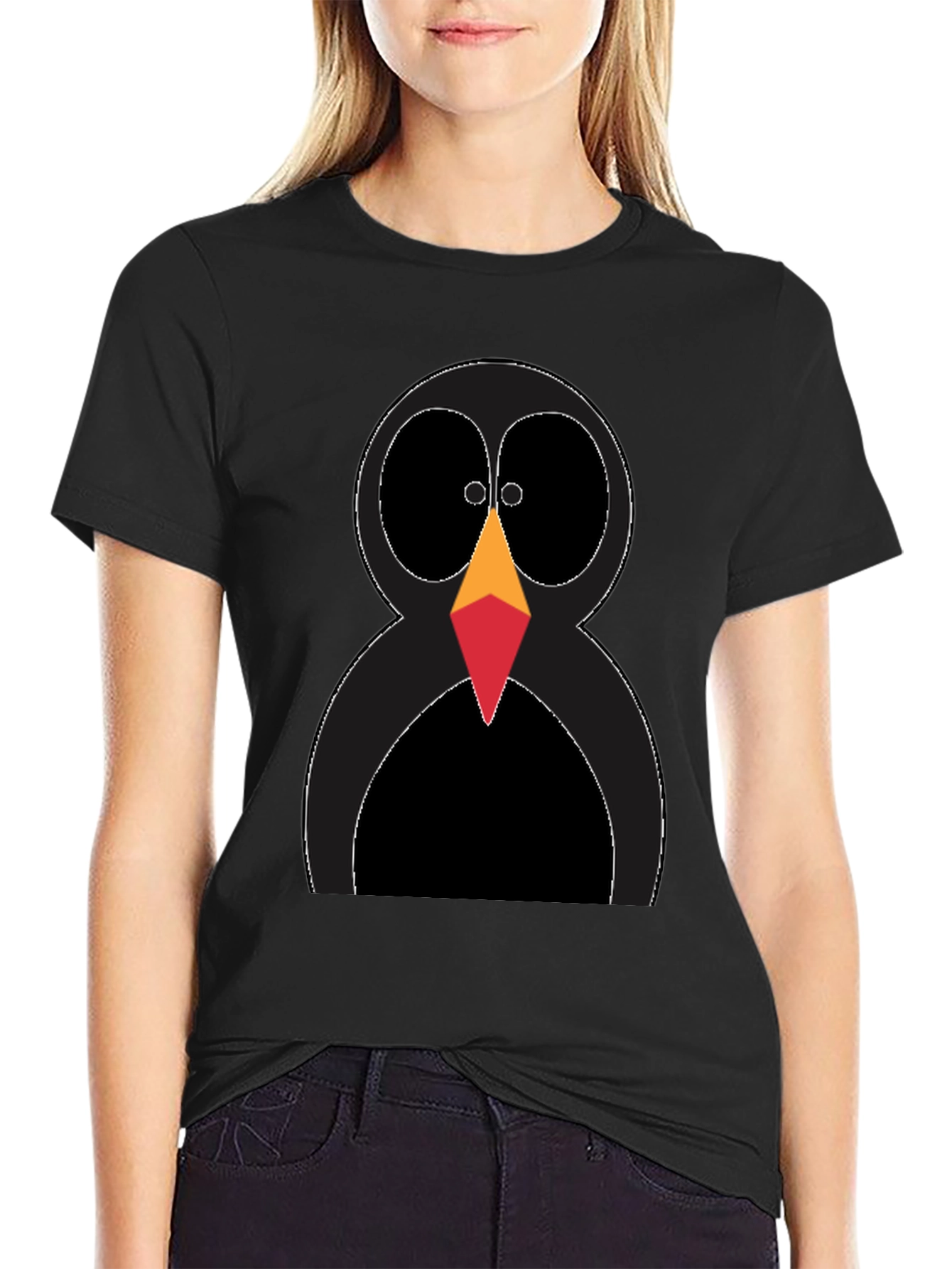 Black Funky Penguin Graphic Tee - Black Cotton T-Shirt view 2