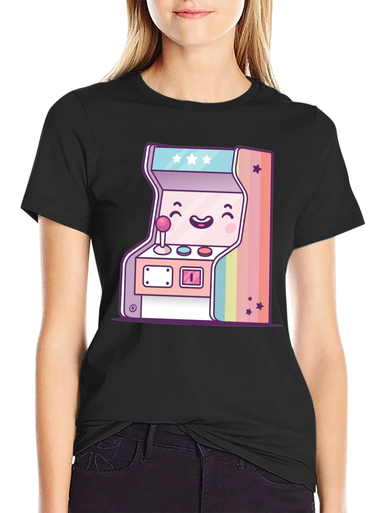Black Kawaii Arcade Game T-Shirt - Retro Gaming Style view 2