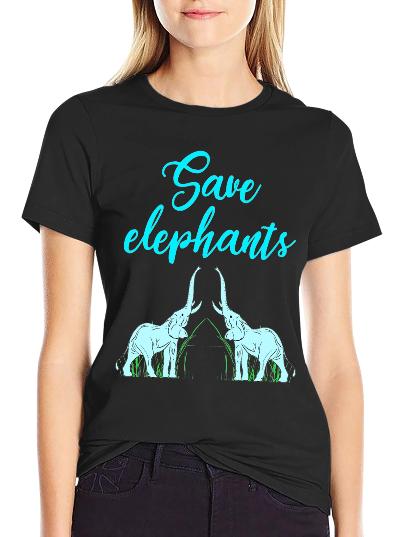 Black Save Elephants Graphic Tee - Wildlife Conservation T-Shirt view 2