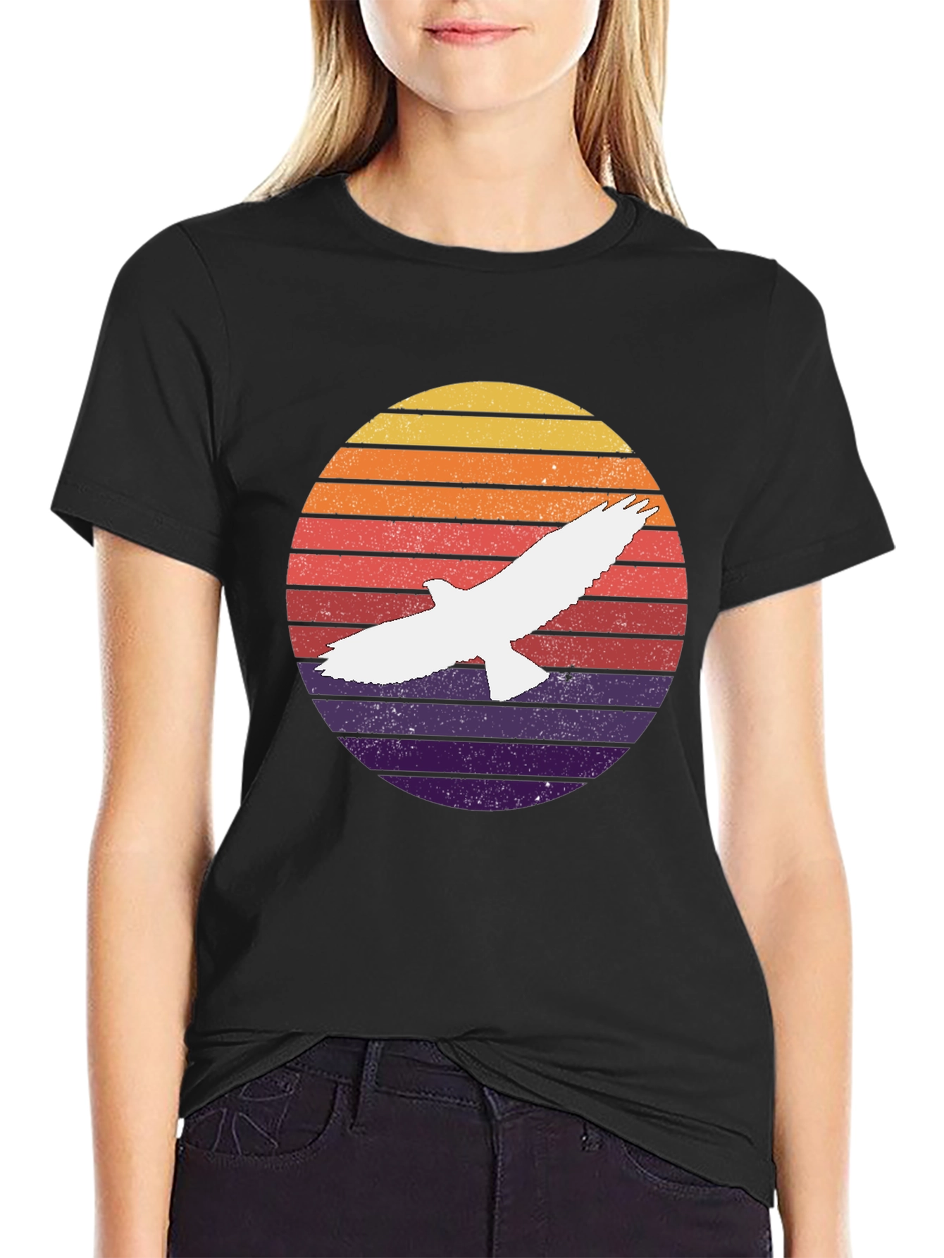 Black Retro Eagle Sunset T-Shirt view 2