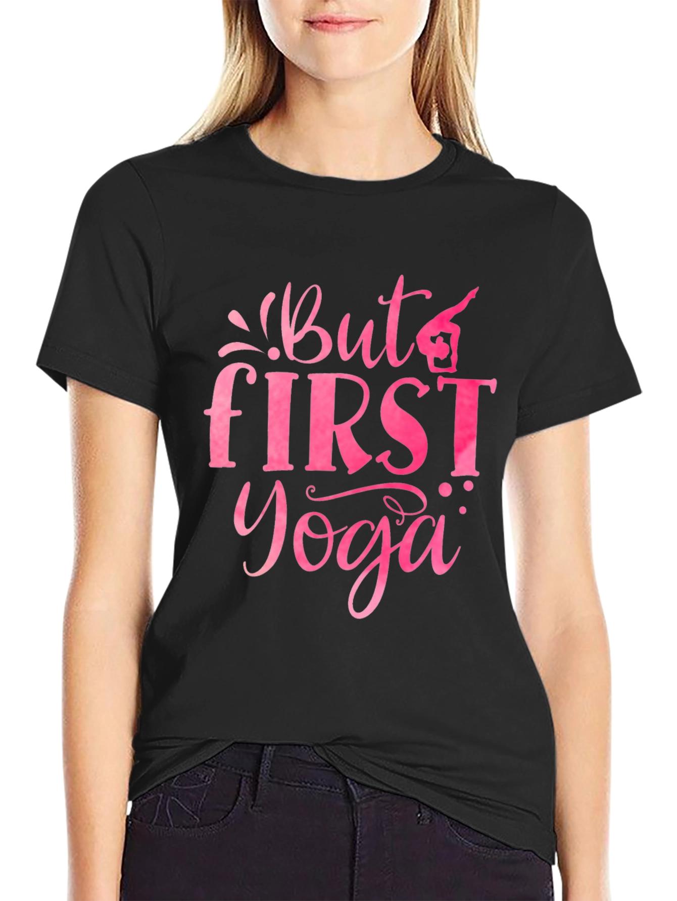 Black But First Yoga Graphic Tee - Black Cotton view 2