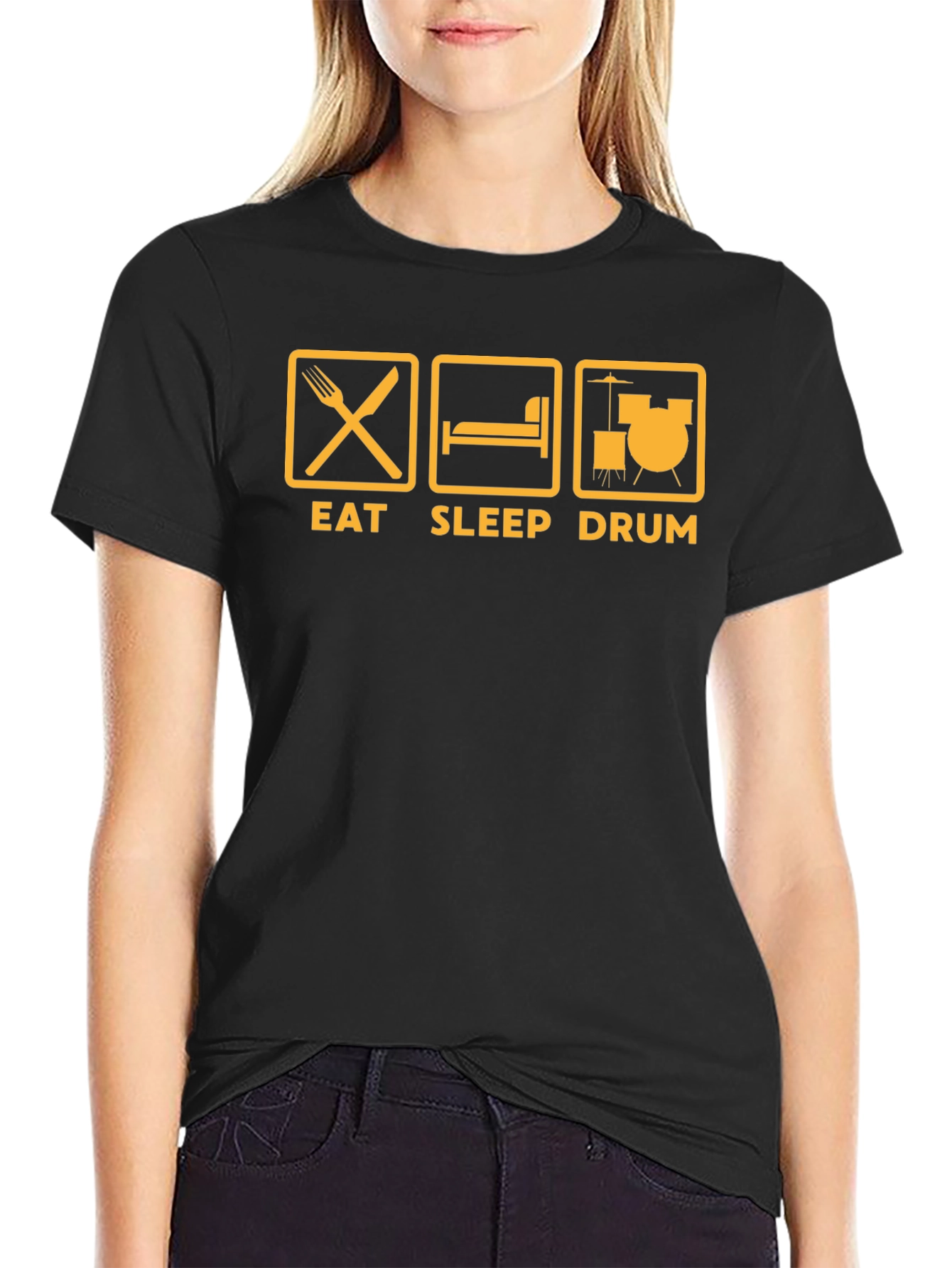 Black Eat Sleep Drum Black T-Shirt view 2