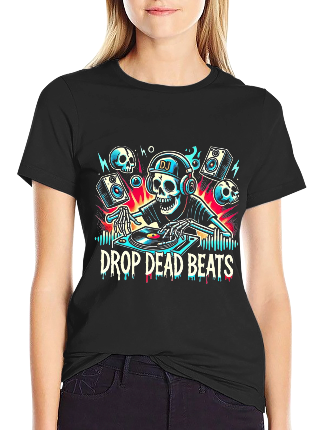 Black Drop Dead Beats DJ Skeleton T-Shirt view 2