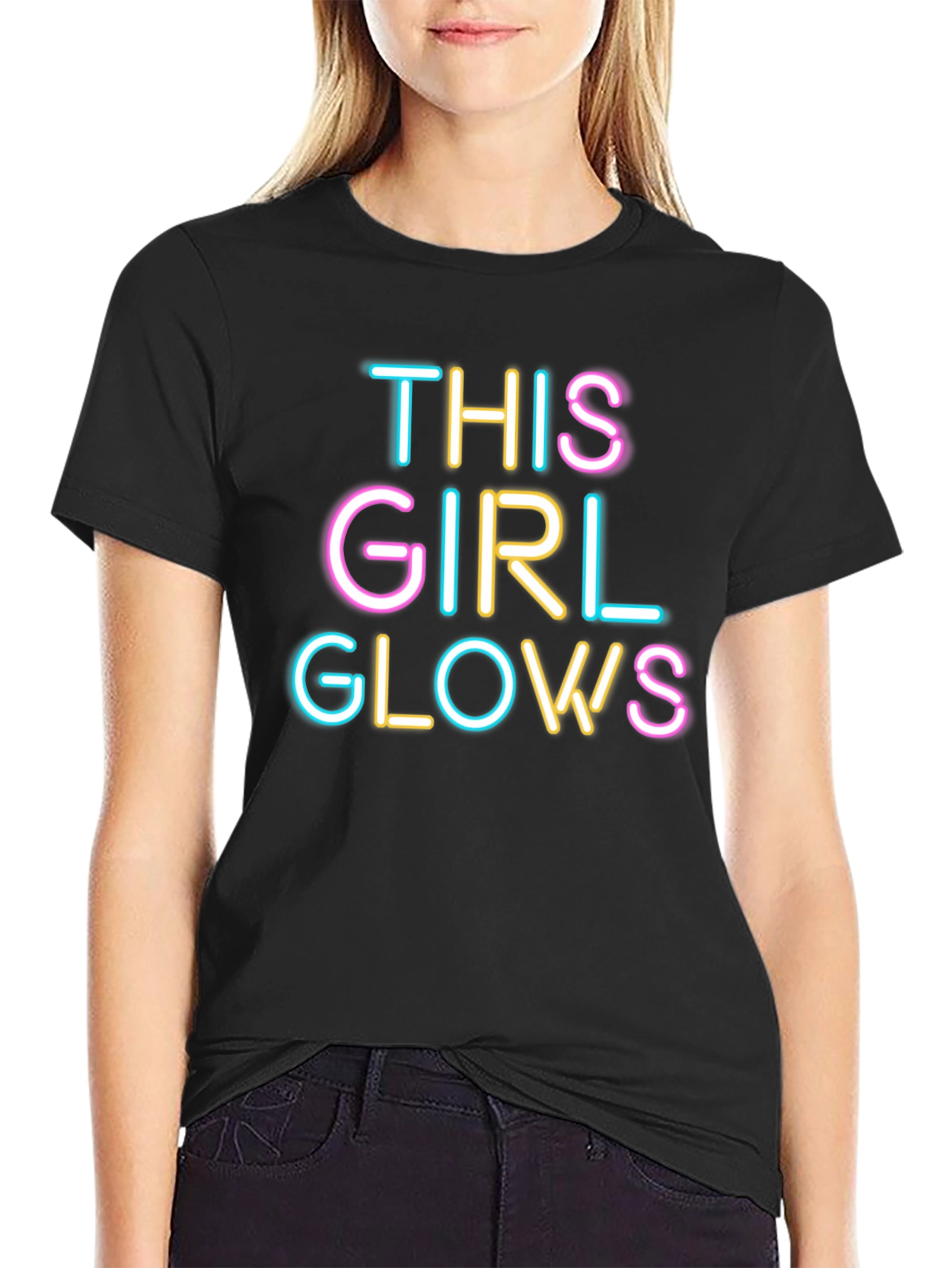 Black This Girl Glows Black Crew Neck Graphic Tee view 2