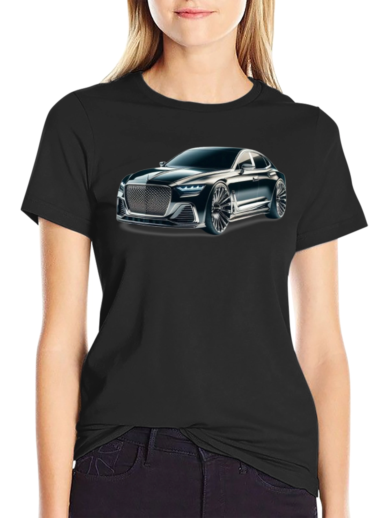 Black Sleek Car Graphic Black T-Shirt view 2