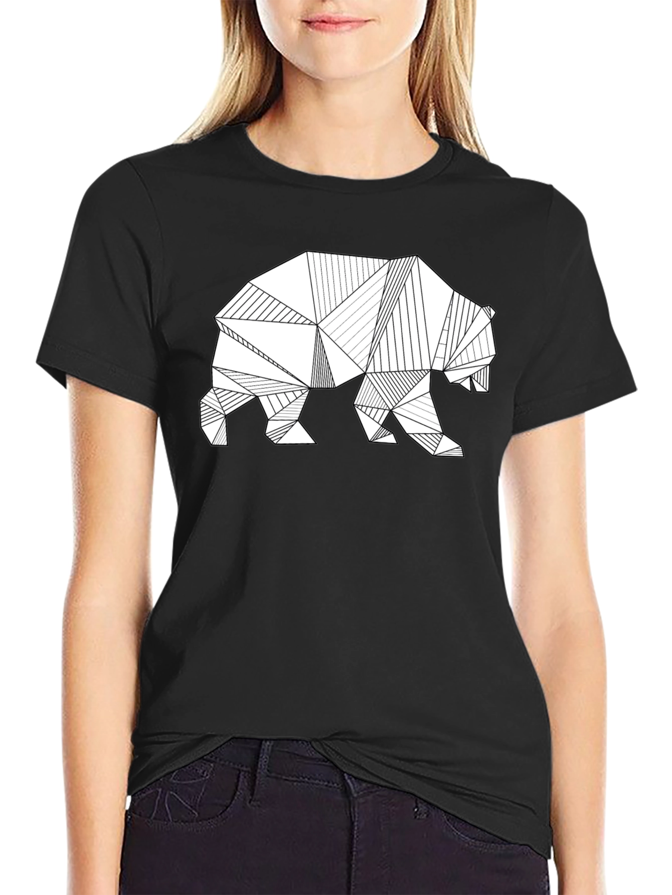 Black Geometric Bear Graphic T-Shirt - Modern Style view 2