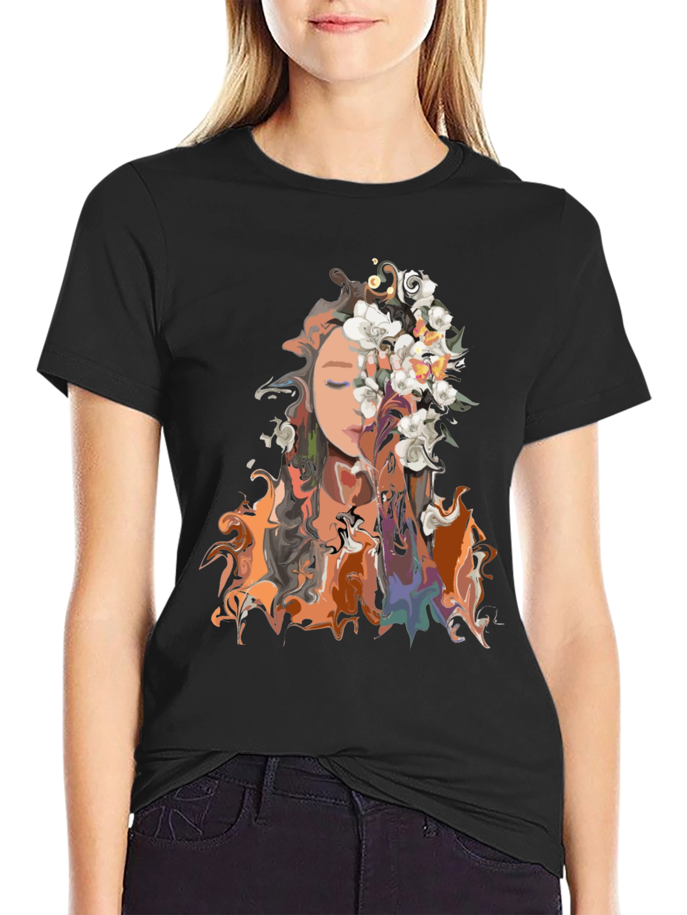 Floral Portrait Graphic T-Shirt - Stylish and Unique Design - 2