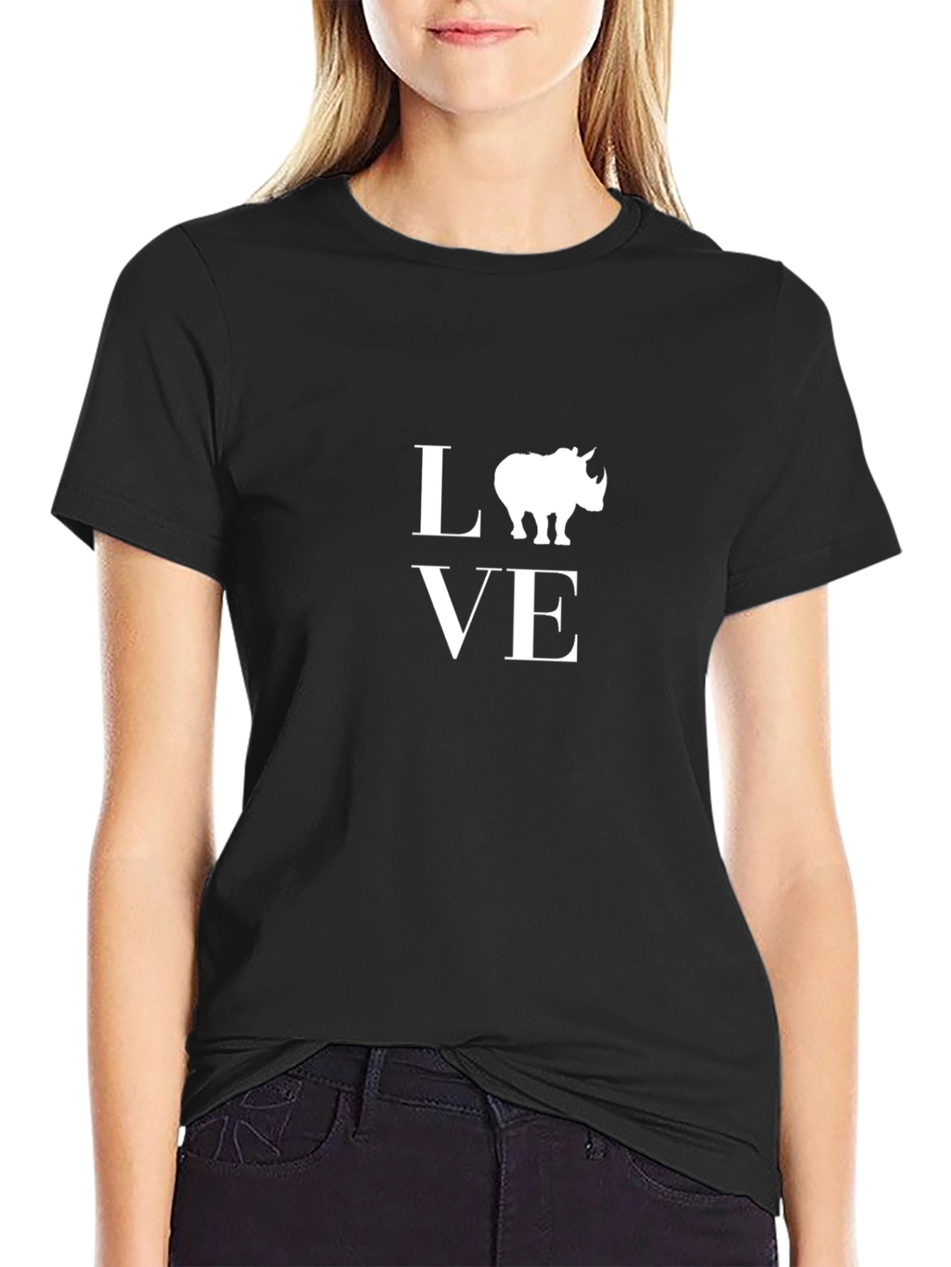 Black Love Rhinos T-Shirt Black Cotton Graphic Tee view 2