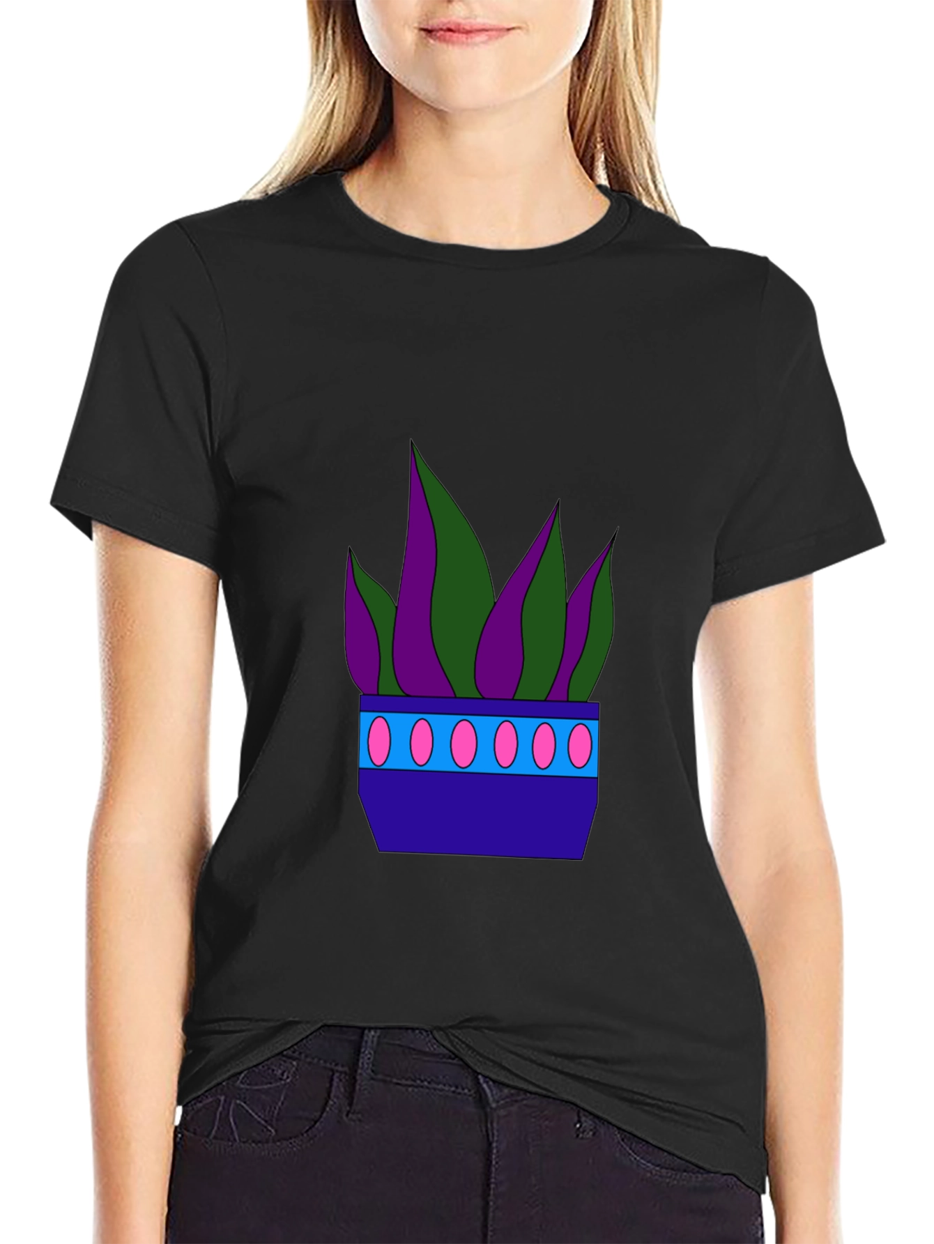 Black Funky Potted Plant Graphic Tee view 2