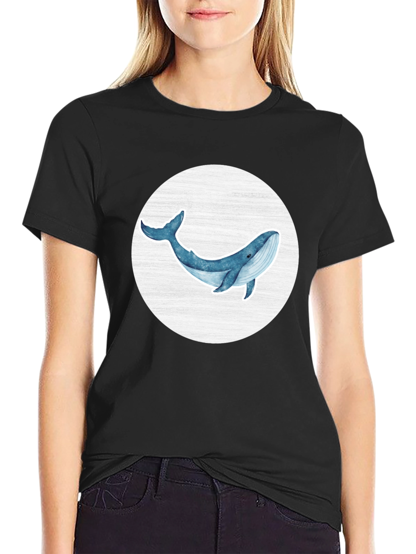 Black Blue Whale Graphic Tee - Ocean Lover Shirt view 2