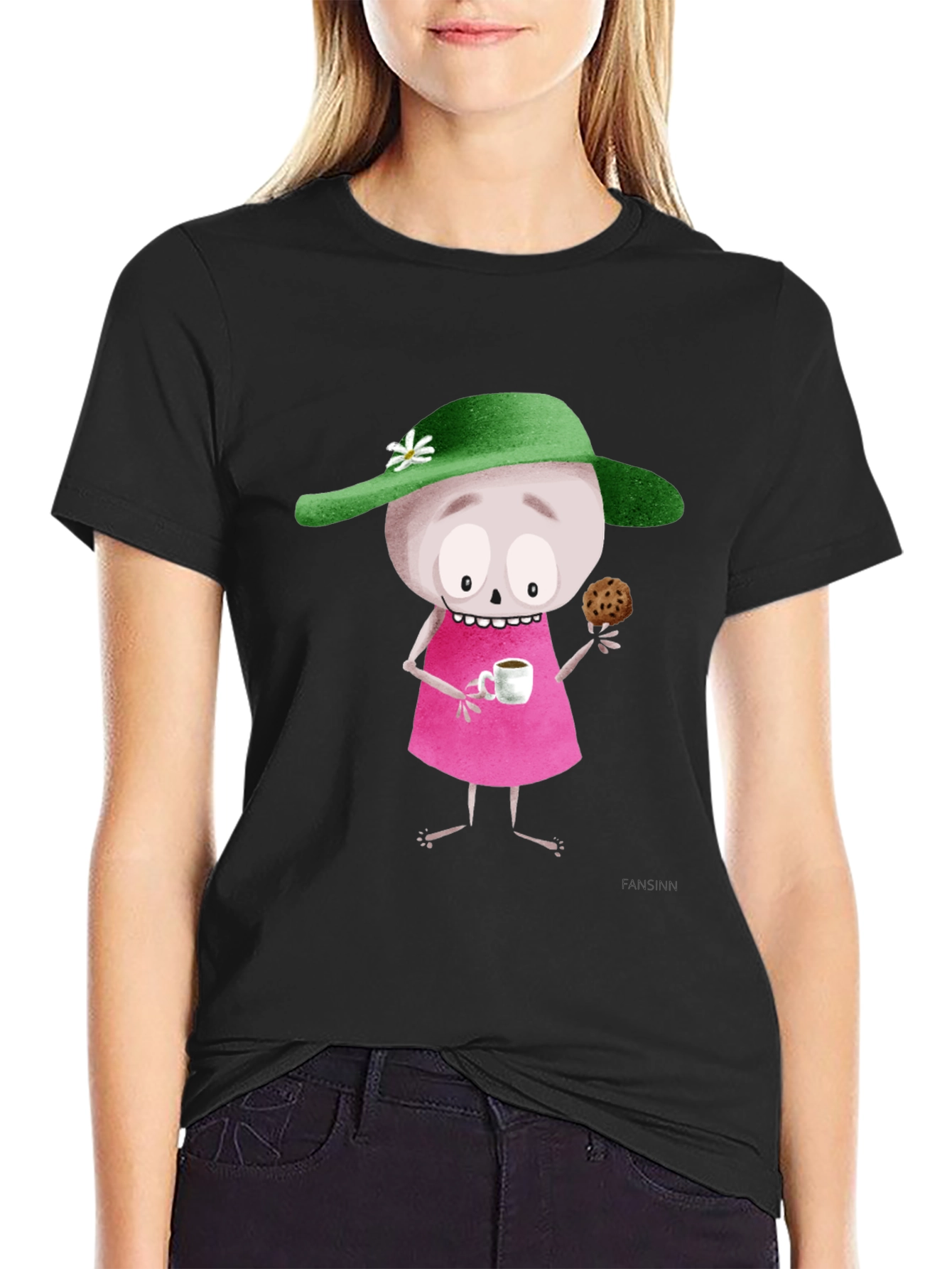 Black Whimsical Cartoon T-Shirt - Unique Design view 2