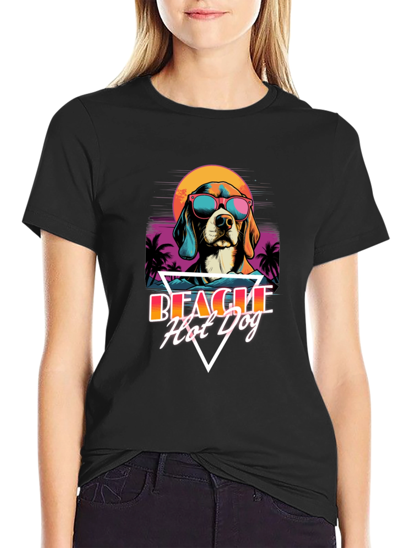 Black Retro Beagle Hot Dog T-Shirt view 2