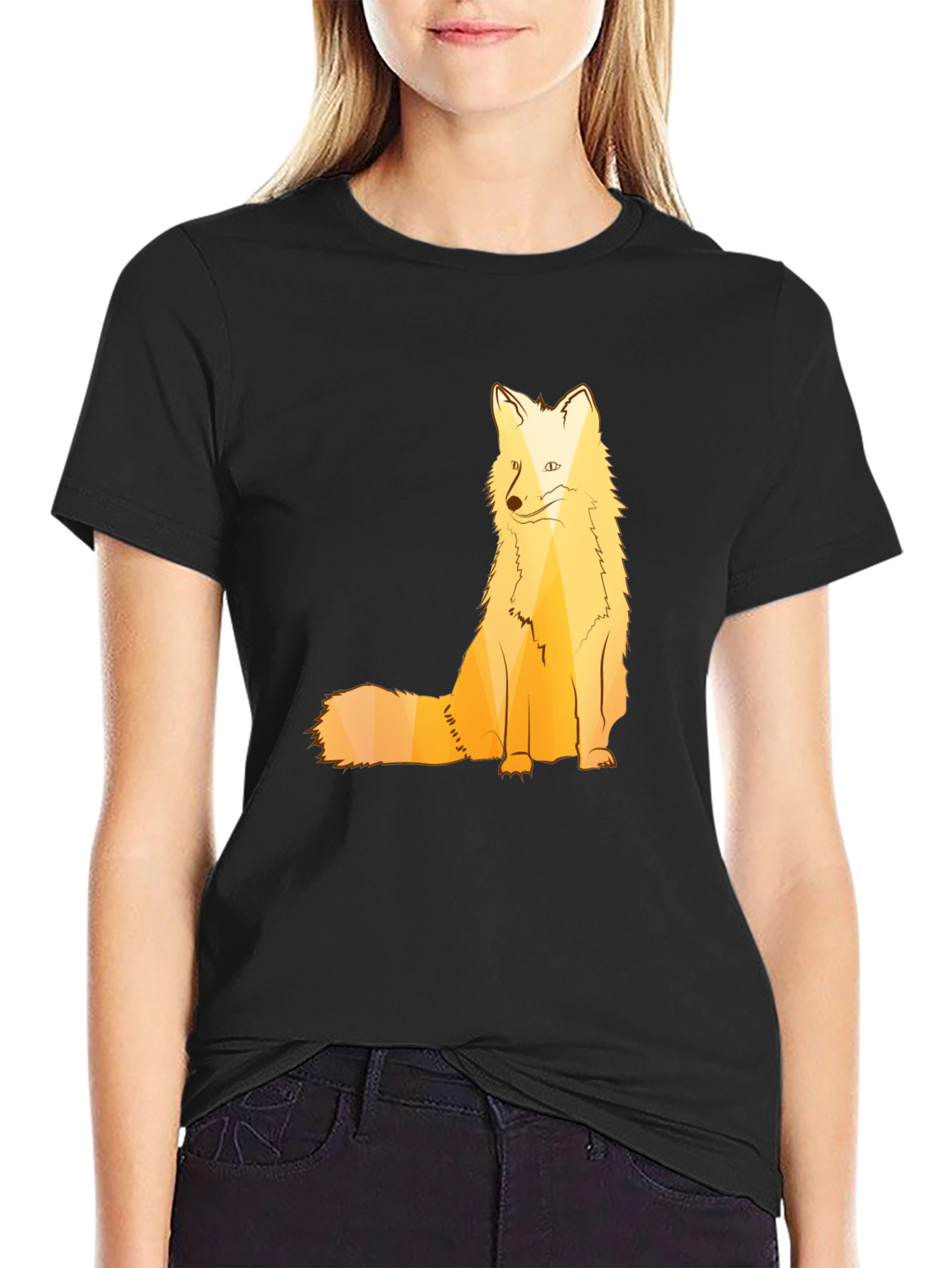 Black Geometric Fox Graphic T-Shirt - Stylish Animal Print view 2