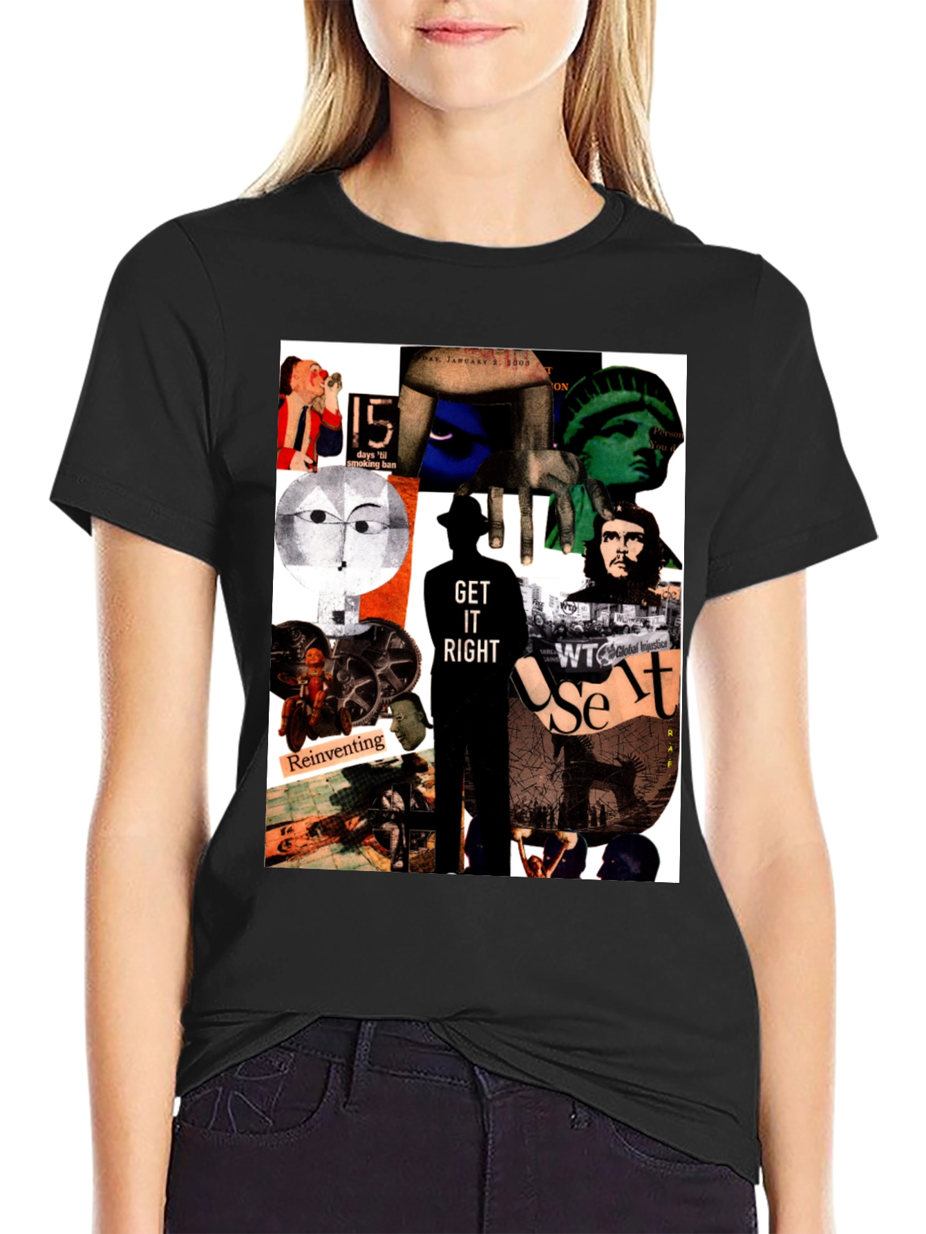 Black Artistic Collage Graphic T-Shirt view 2