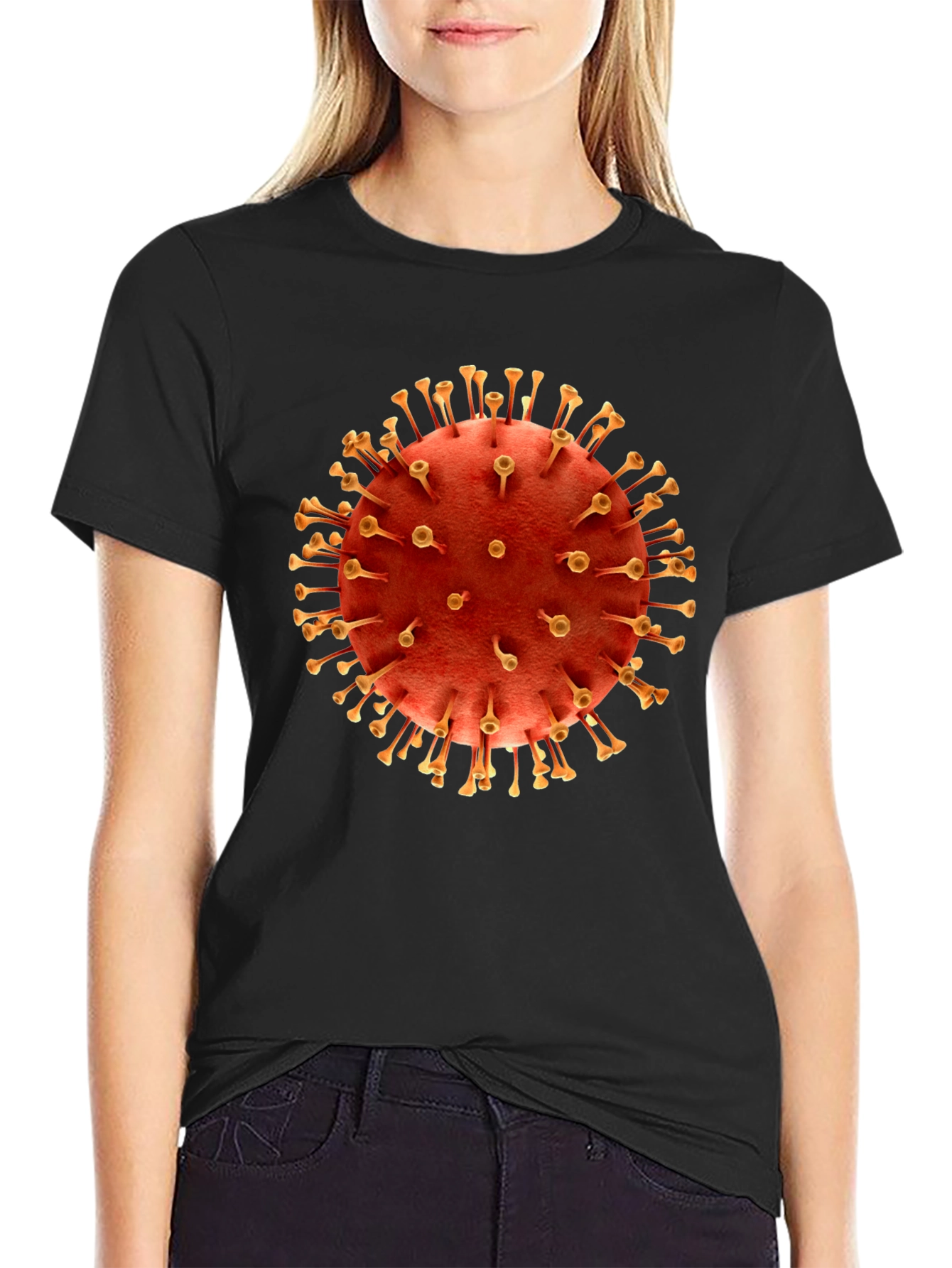 Black Novel Coronavirus Graphic T-Shirt - Black Cotton Tee view 2