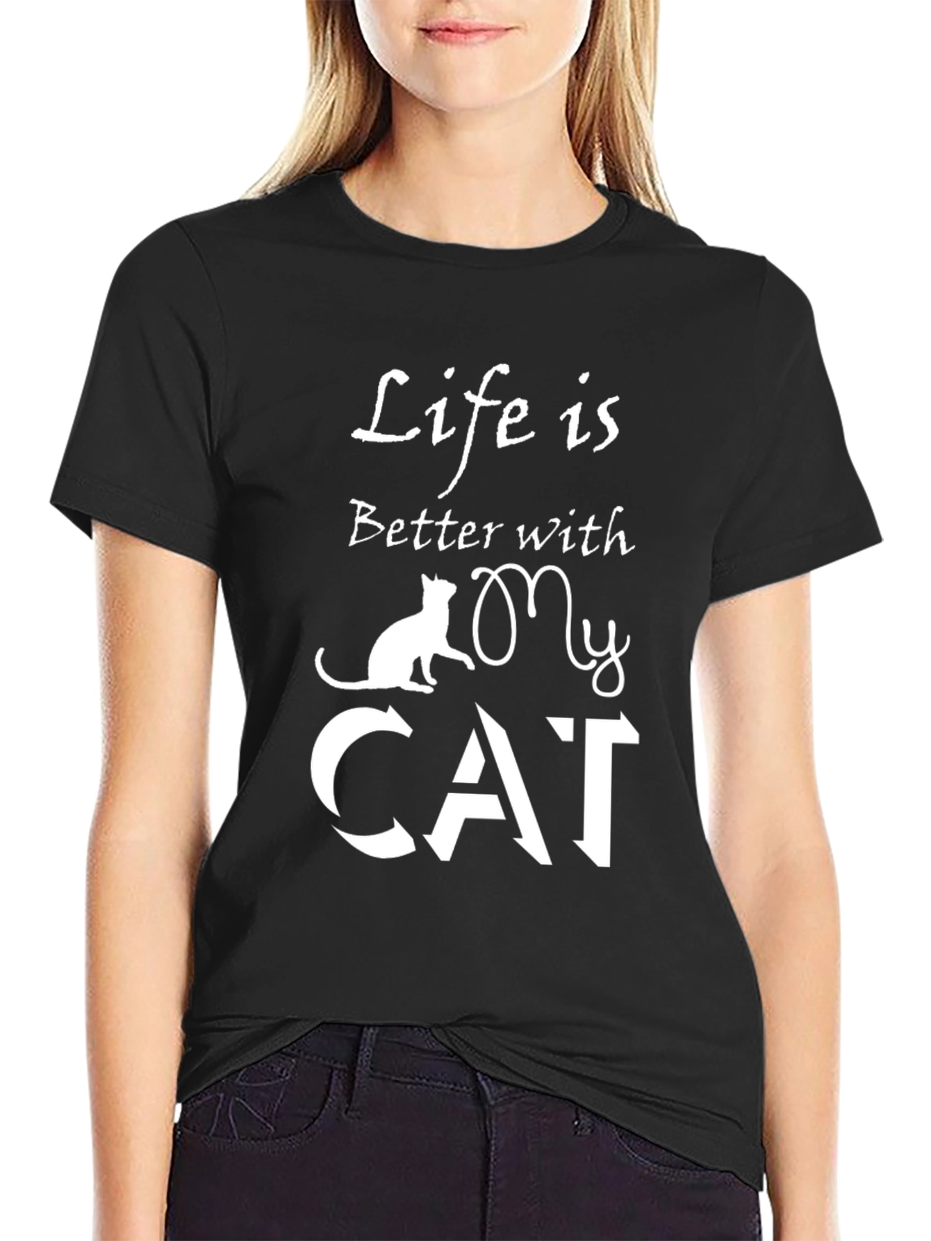 Black Life is Better with My Cat T-Shirt view 2
