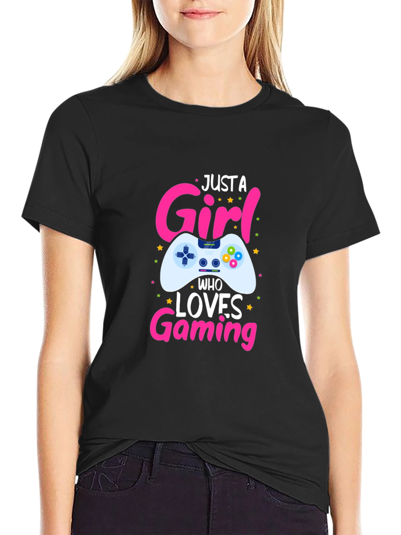 Black Just a Girl Who Loves Gaming T-Shirt view 2