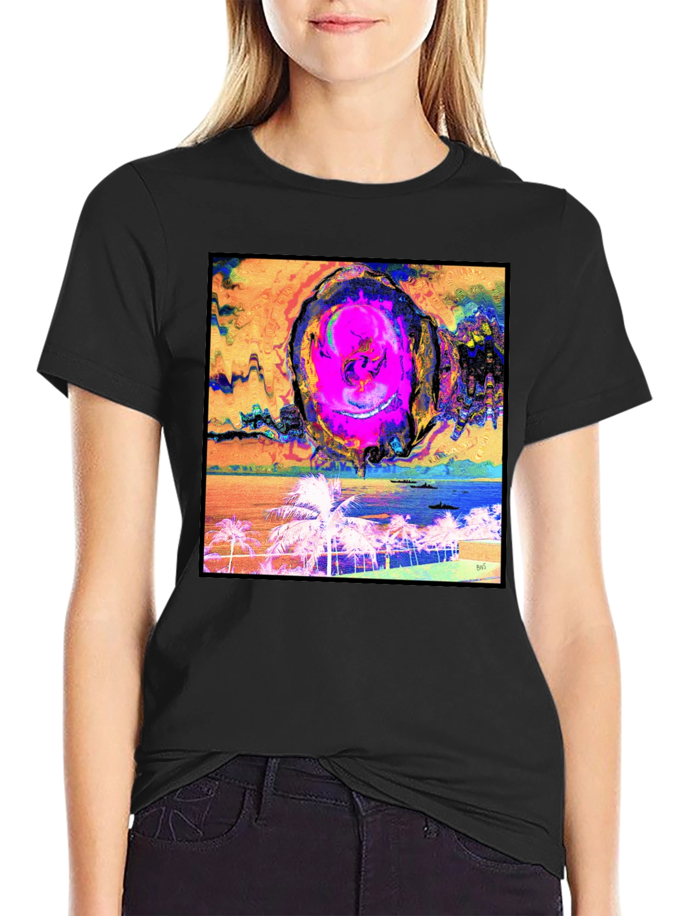 Black Abstract Beach T-Shirt - Unique Graphic Tee view 2
