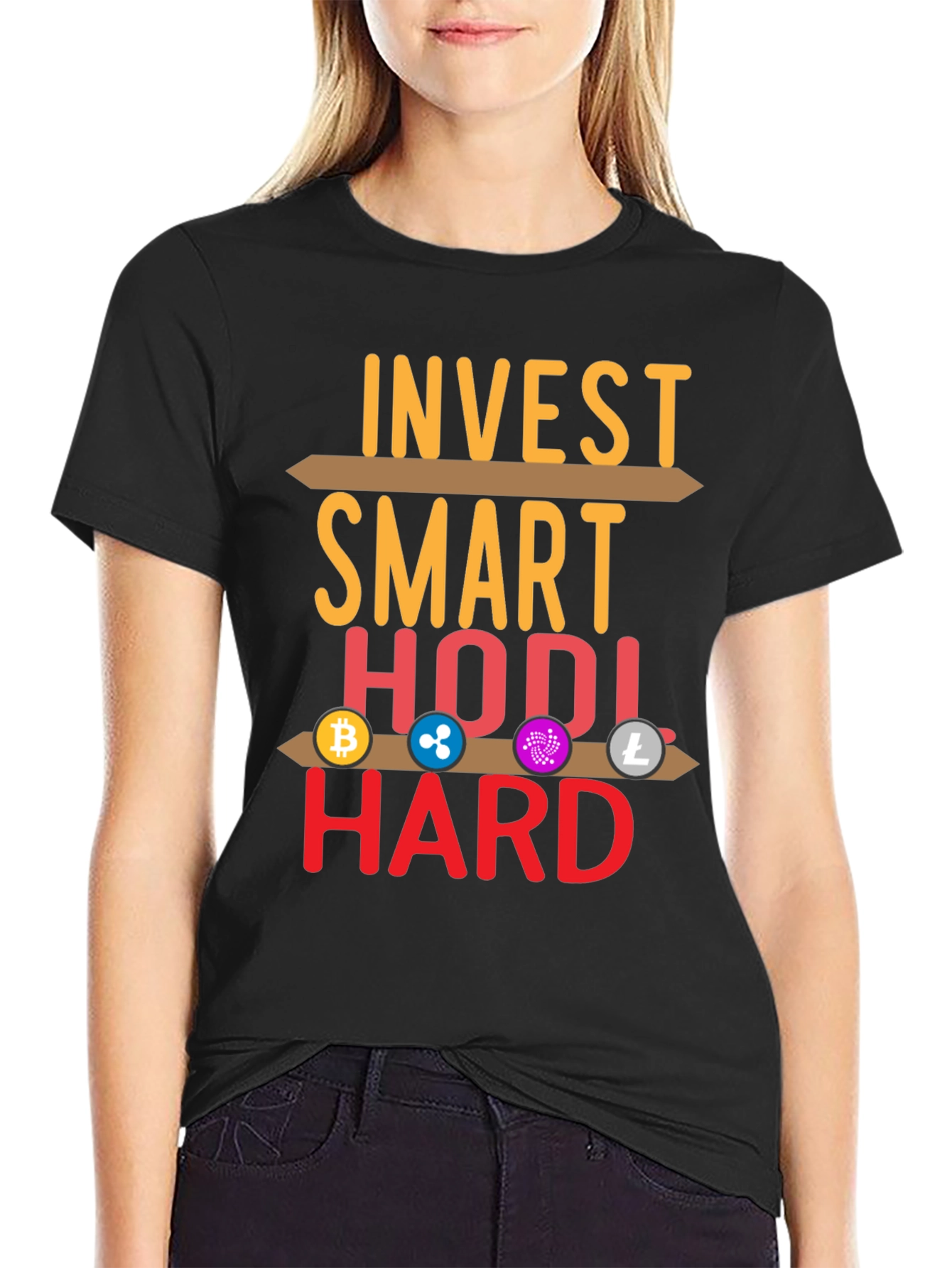Black Invest Smart HODL Hard Crypto T-Shirt view 2