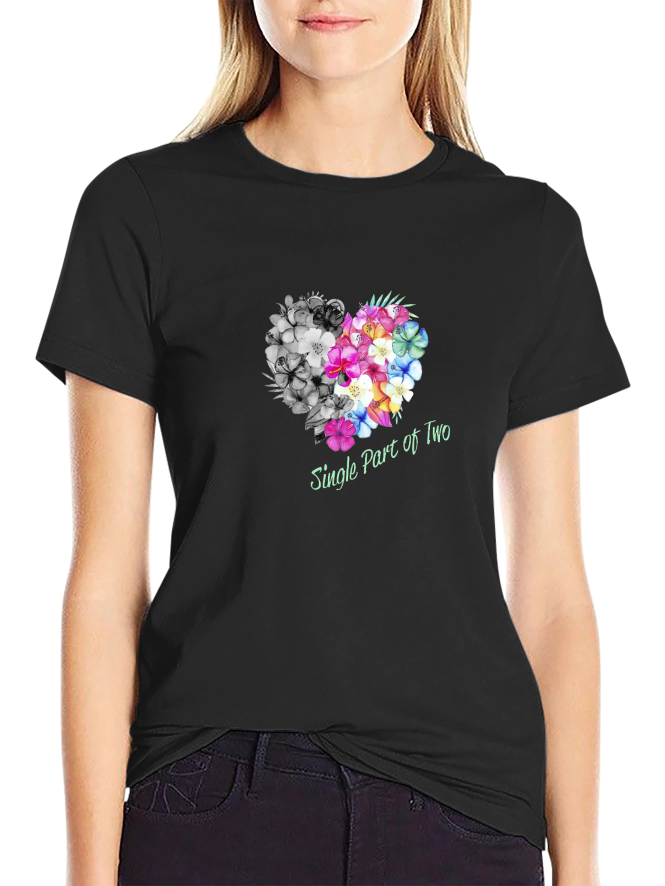 Black Single Part of Two Floral Heart T-Shirt view 2