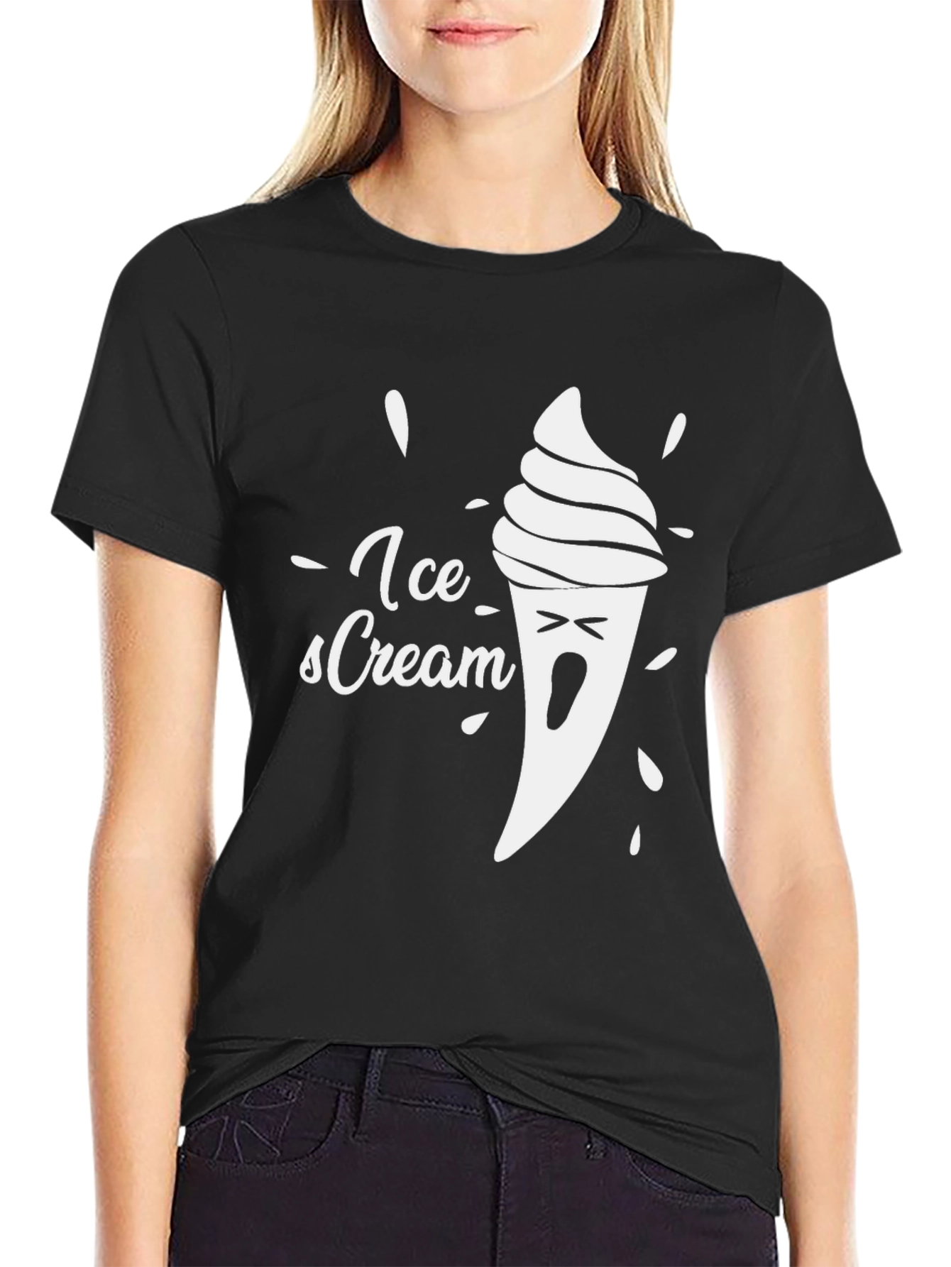 Black Funny Ice Cream Graphic Tee - Black Cotton T-Shirt view 2